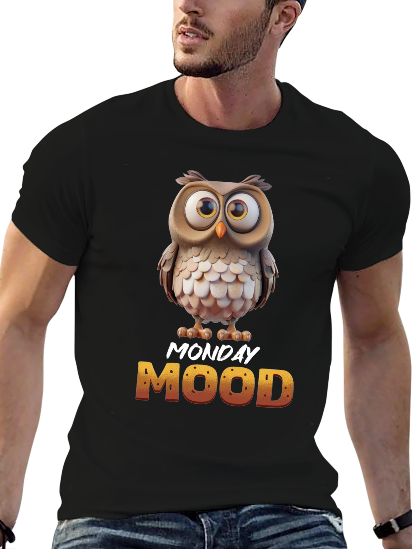 Black Monday Mood Owl T-Shirt - Funny & Unique Design view 6