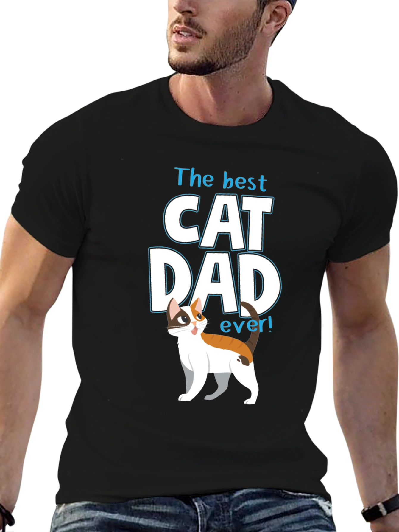Black The Best Cat Dad Ever Black T-Shirt view 6