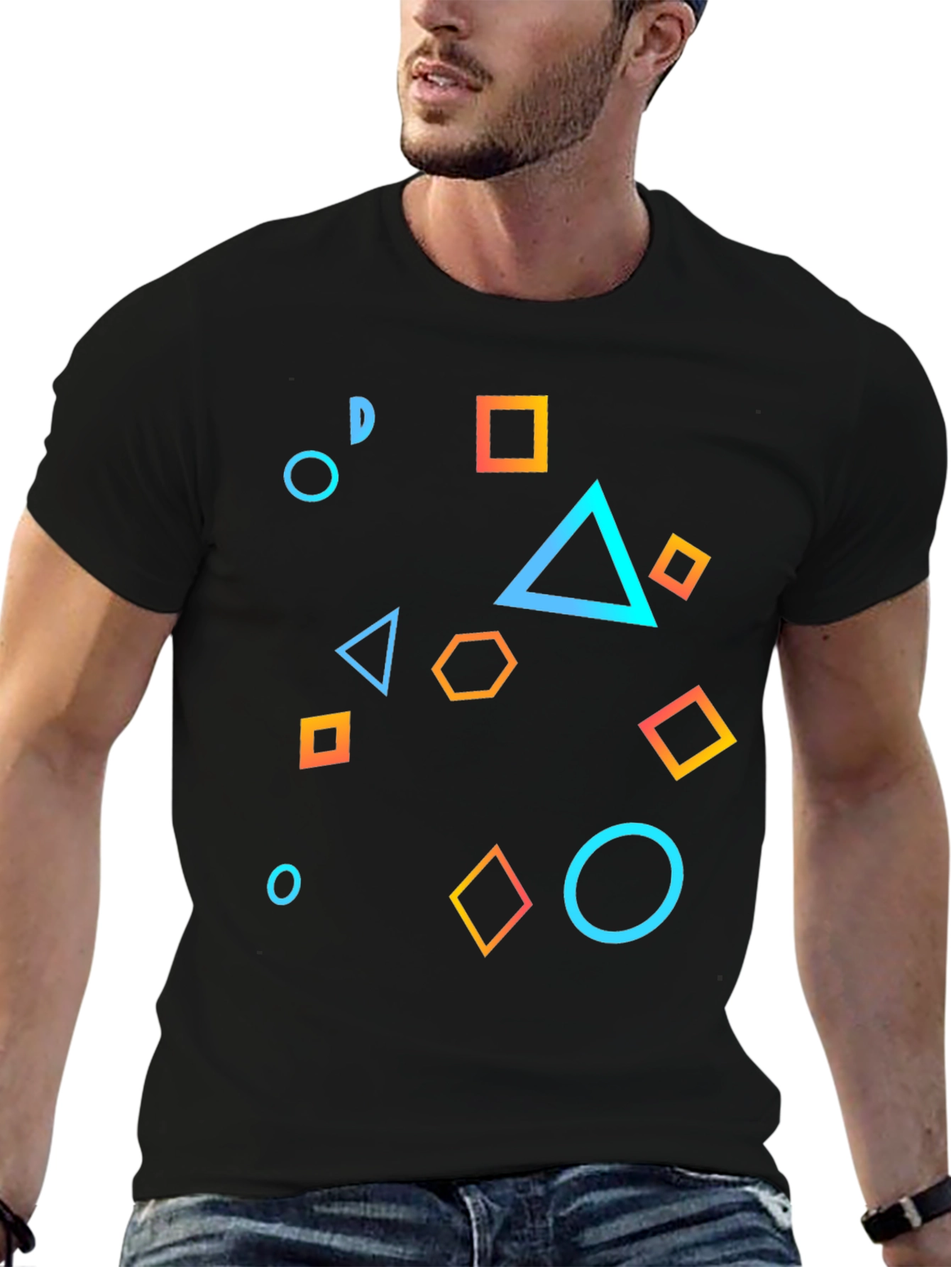 Black Geometric Shapes Black T-Shirt view 6