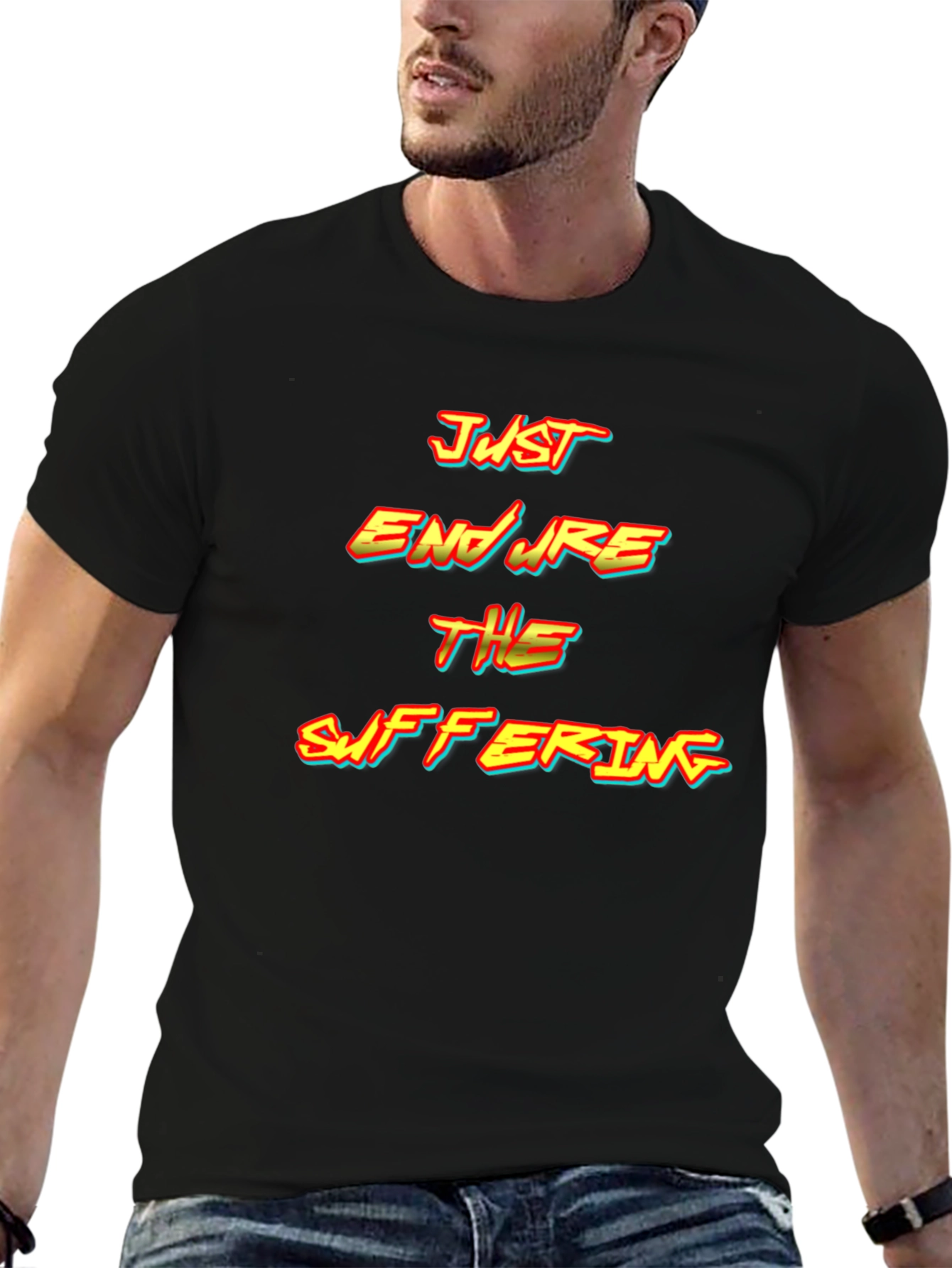 Black Just Endure T-Shirt - Motivational Black Tee view 6
