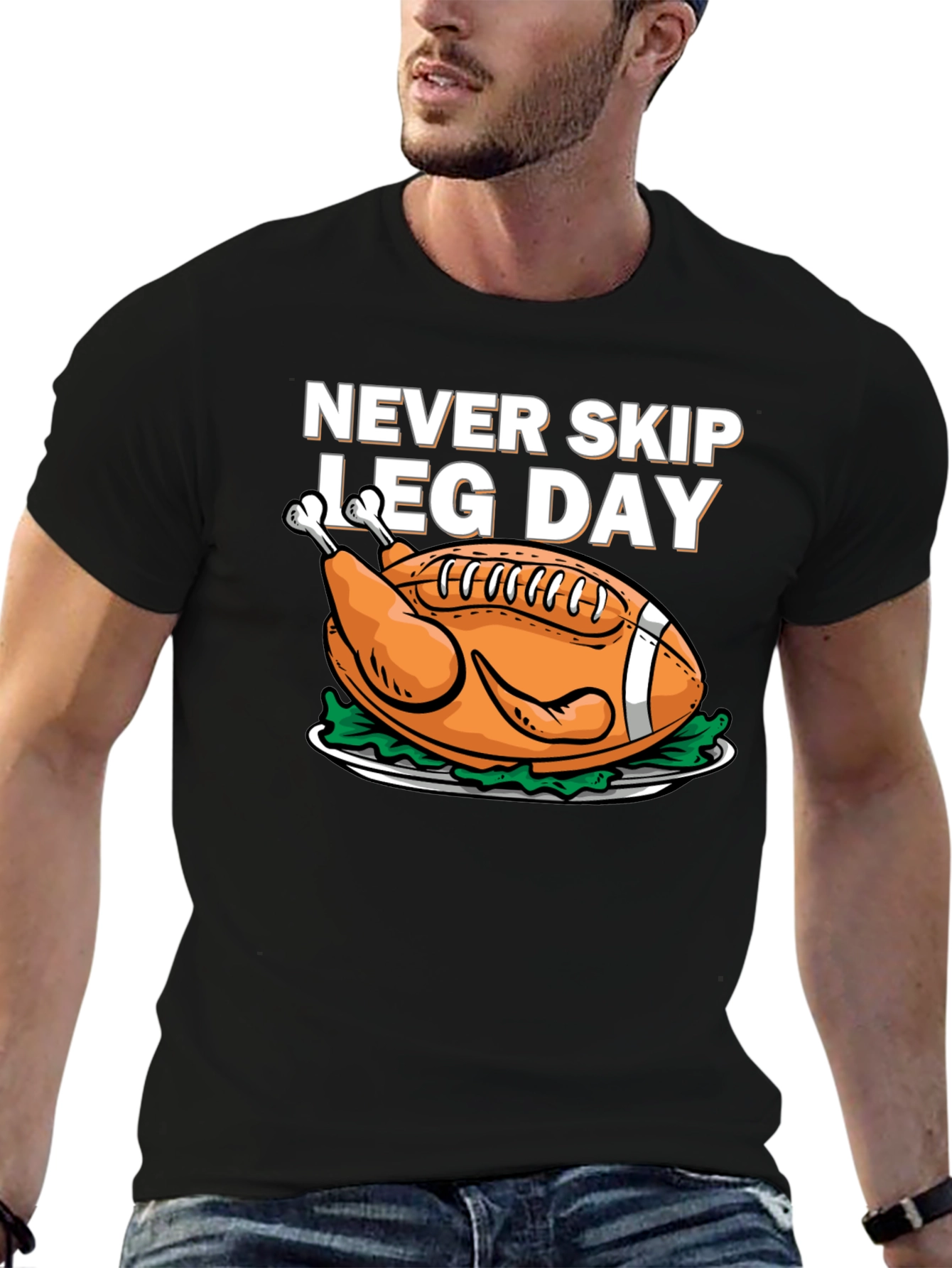 Black Never Skip Leg Day Football Turkey T-Shirt view 6