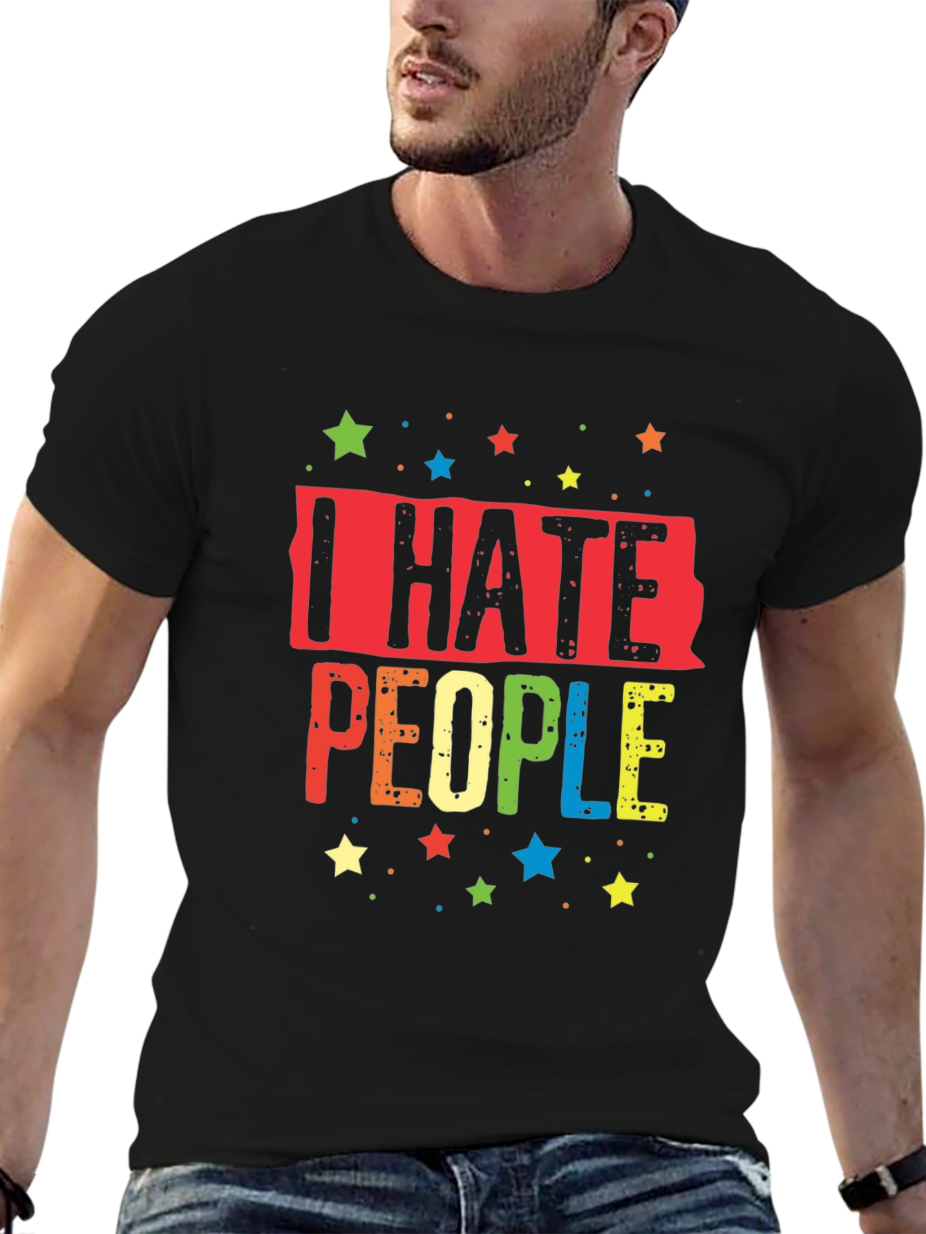 Black I Hate People Colorful Graphic T-Shirt view 6