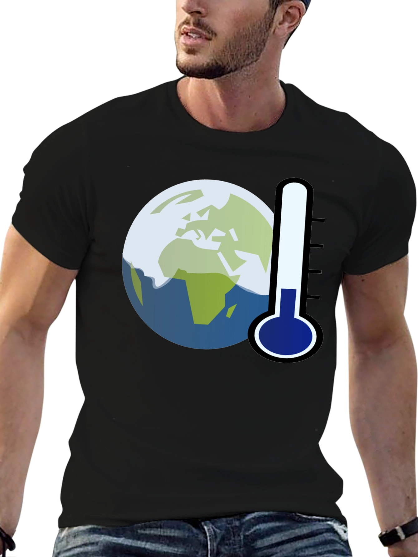Black Global Warming Tee: Earth Thermometer Graphic T-Shirt view 6