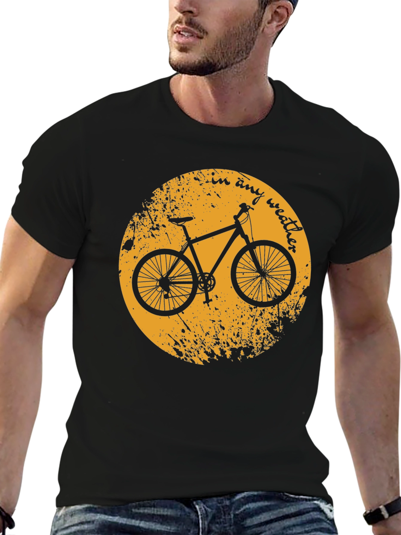 Black Bike T-Shirt - "In Any Weather" Design view 6