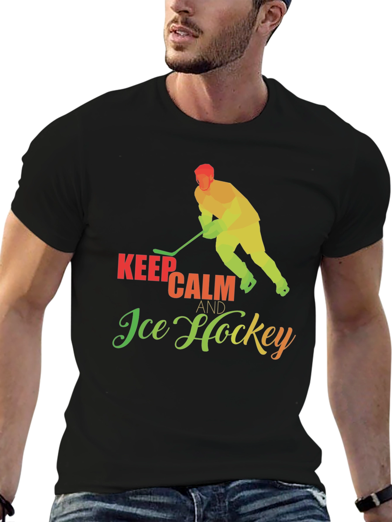 Black Keep Calm & Ice Hockey T-Shirt view 6