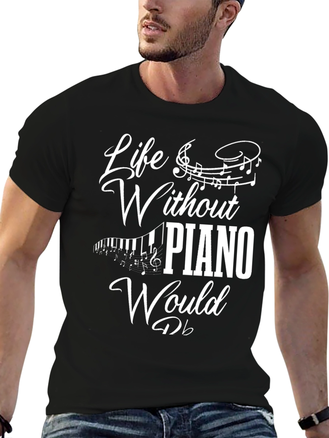 Black Life Without Piano T-Shirt - Music Lover Tee view 6
