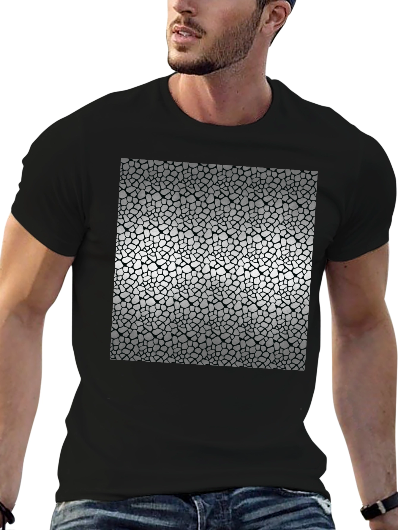 Black Mosaic Print Black T-Shirt view 6