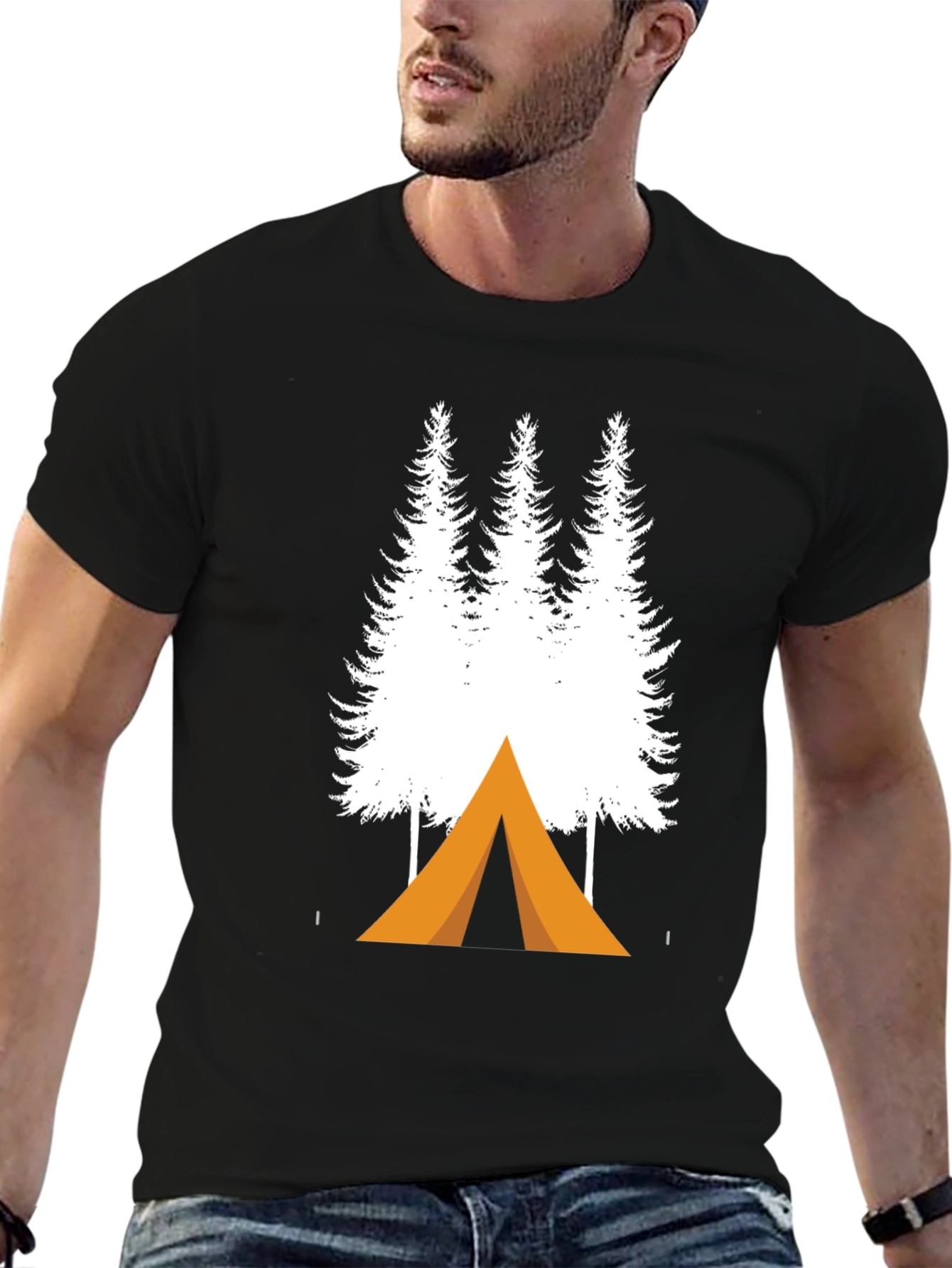 Black Camping Trees Graphic Tee - Adventure Ready T-Shirt view 6