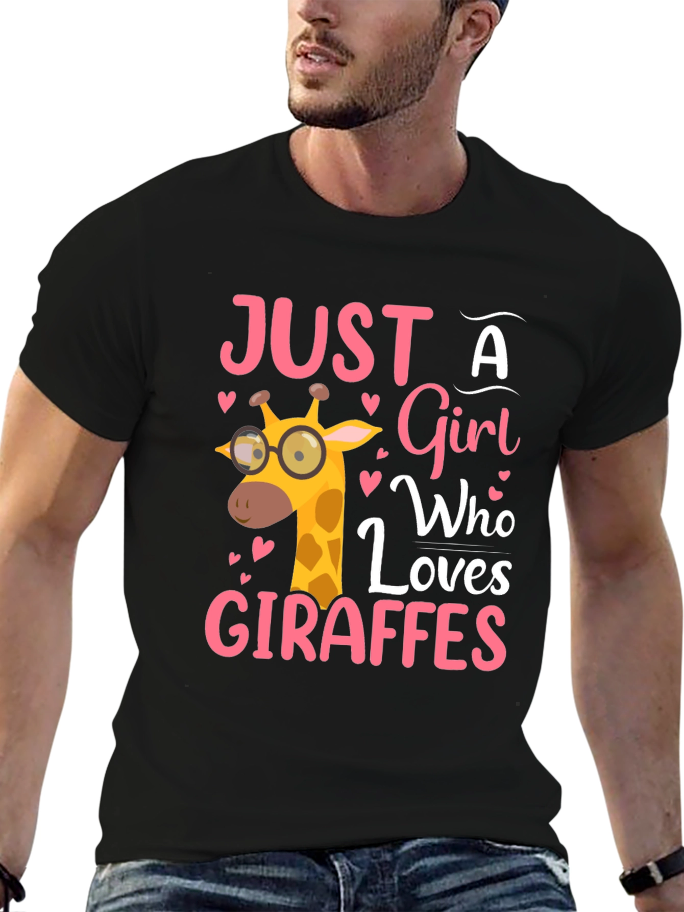 Black Just a Girl Who Loves Giraffes T-Shirt view 6
