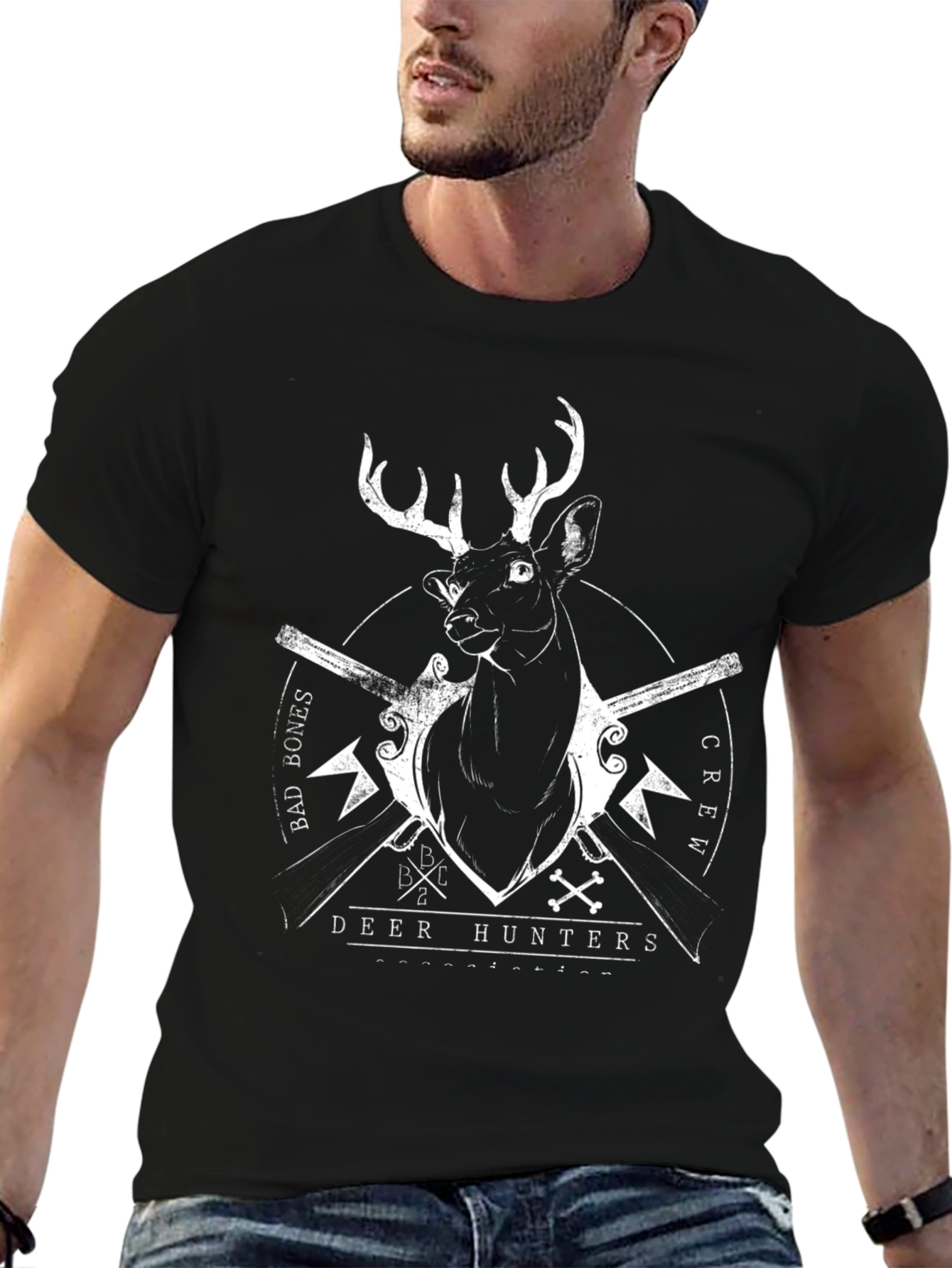 Black Deer Hunters Crew Black T-Shirt view 6