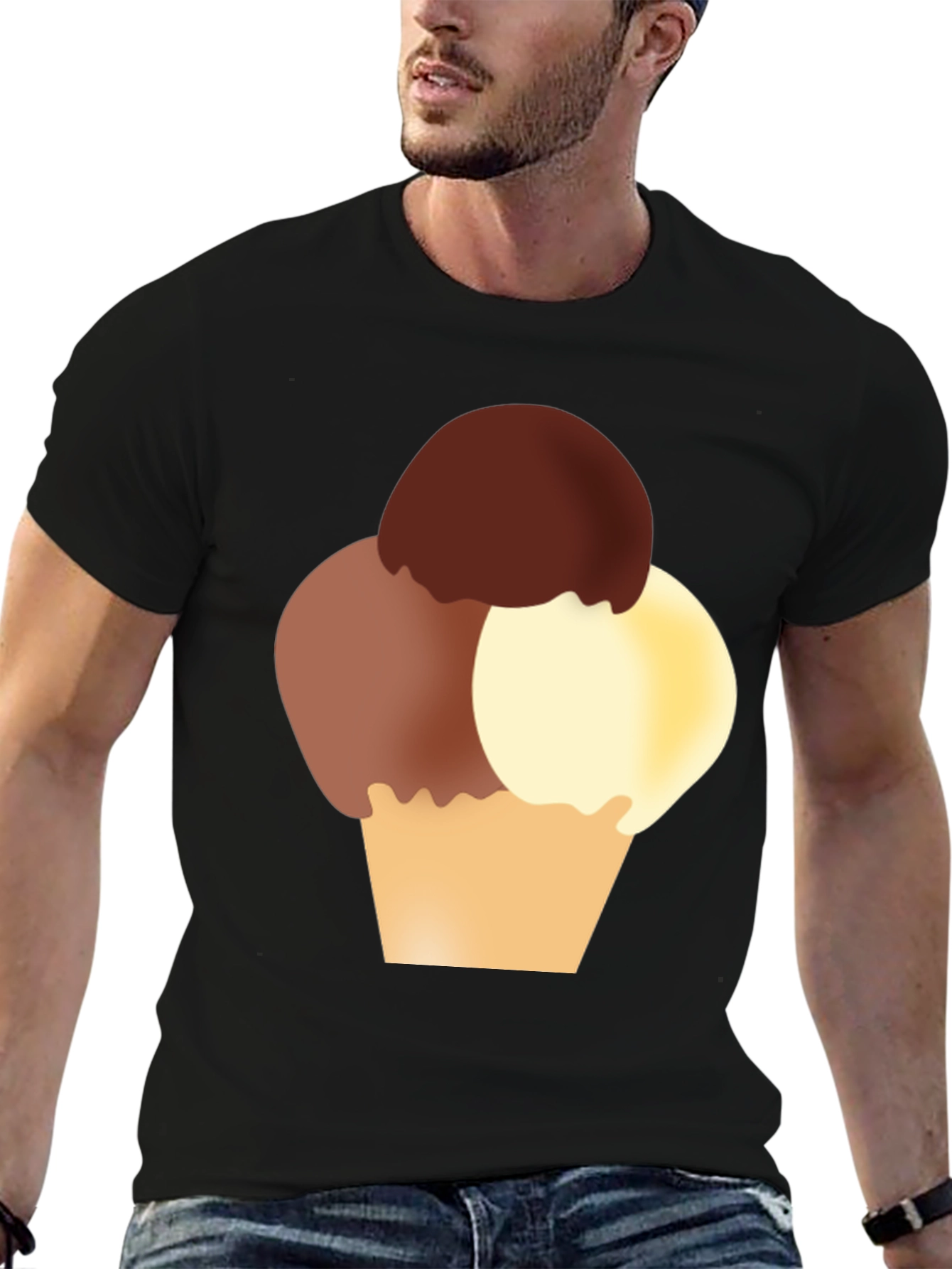 Black Ice Cream Graphic Tee - Black Cotton T-Shirt view 6