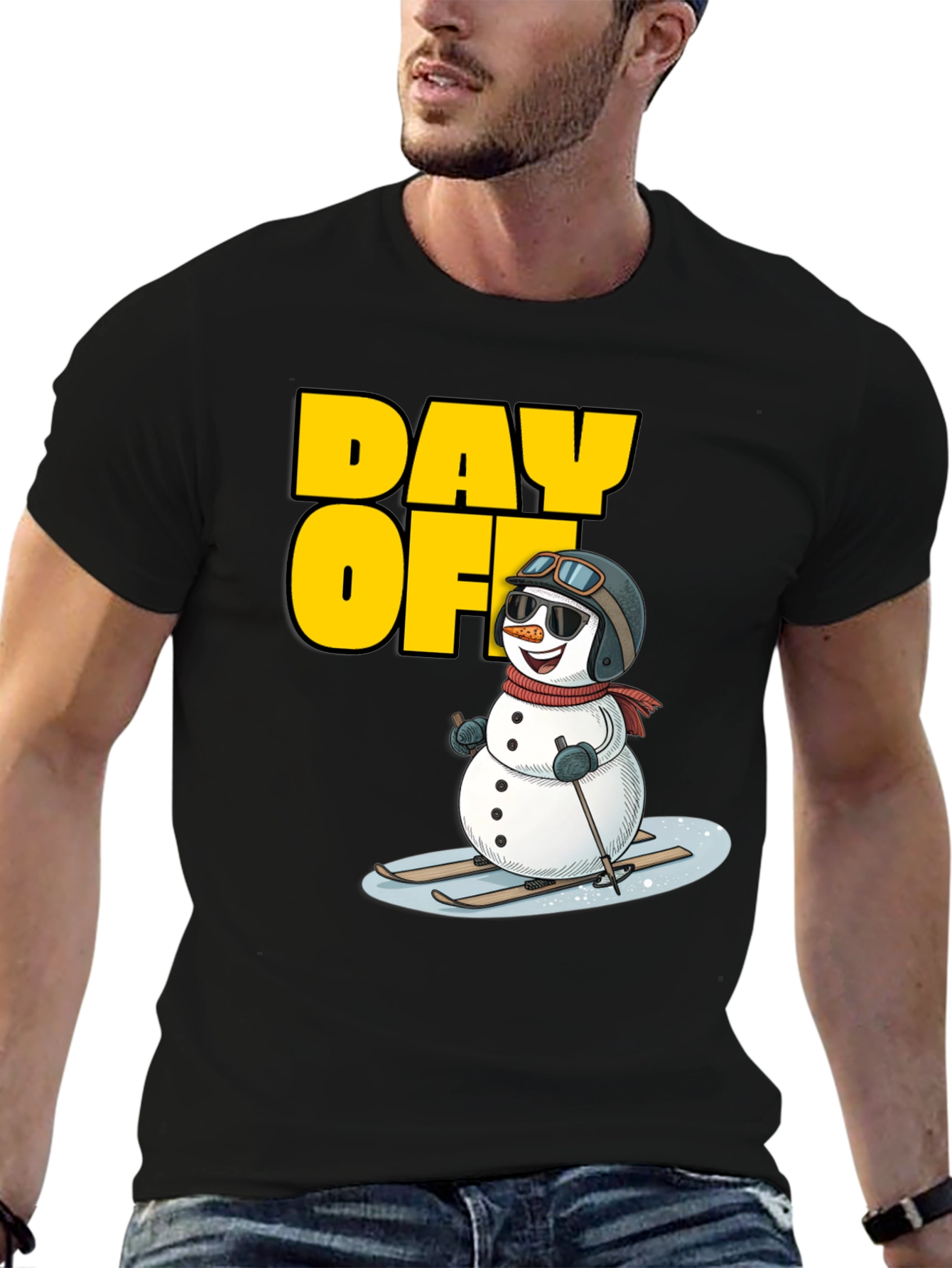 Black Day Off Snowman T-Shirt - Skiing Holiday Tee view 6