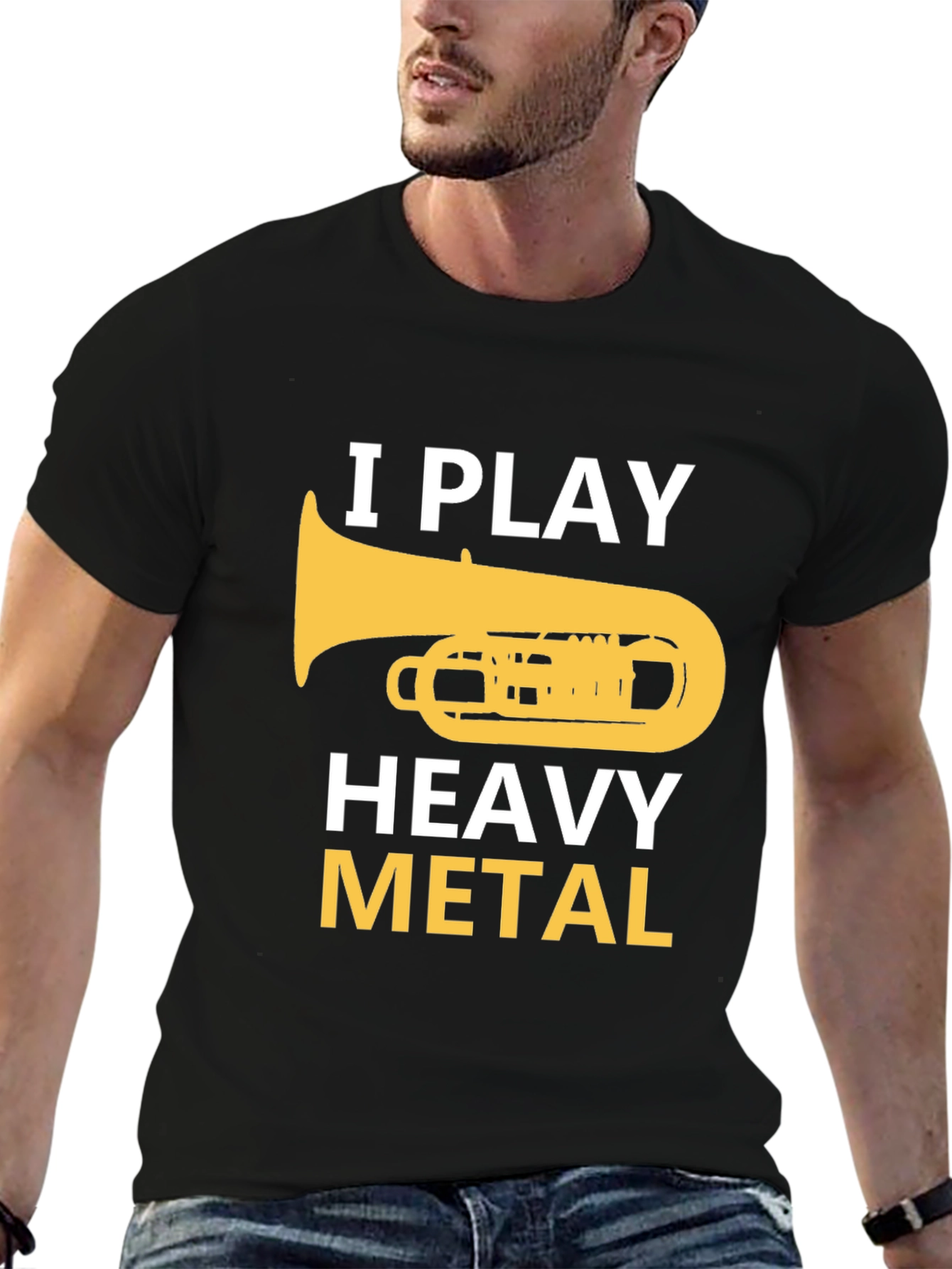 Black I Play Heavy Metal Tuba Musician Graphic Tee view 6