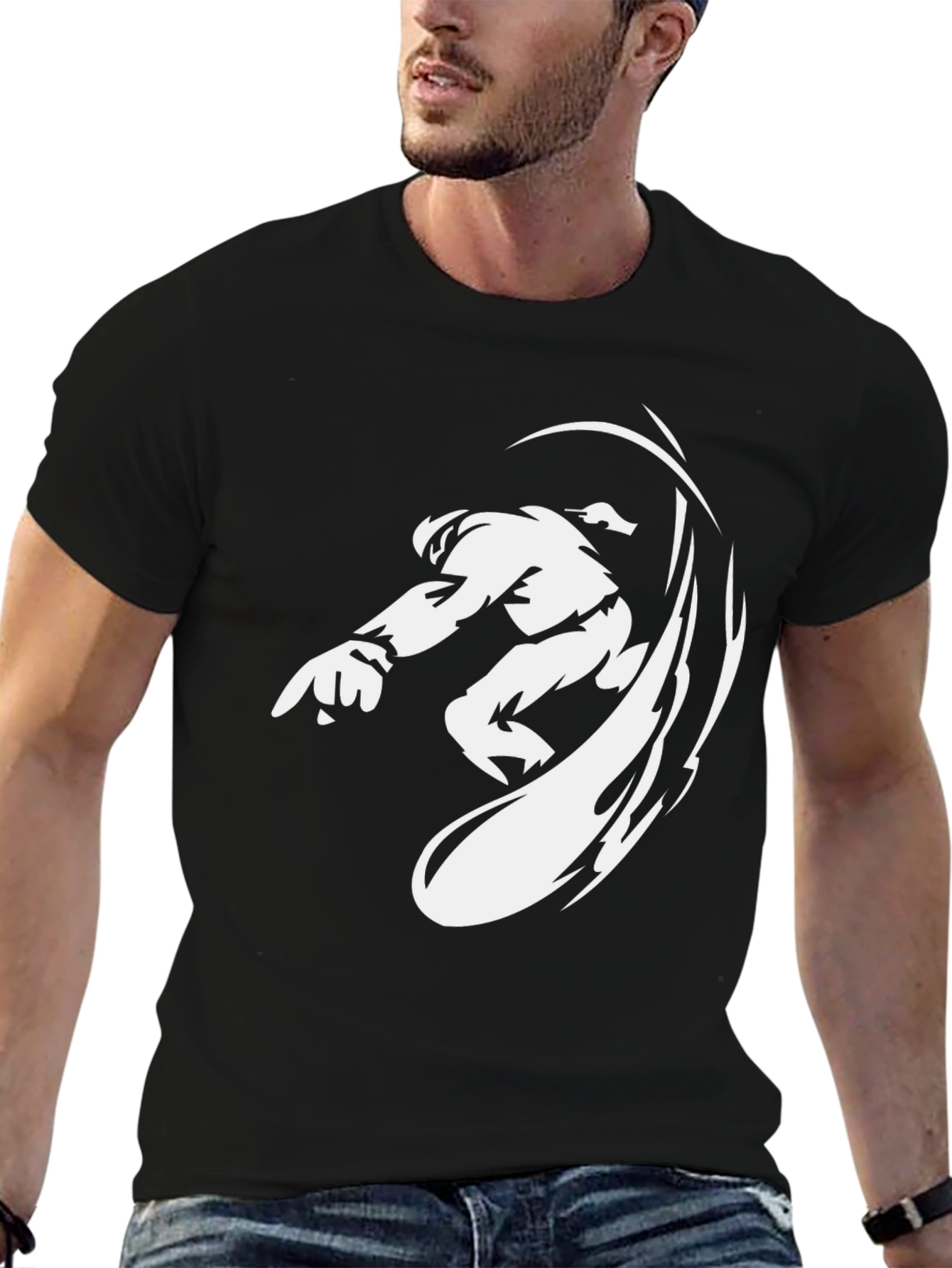 Black Black Graphic Tee - Anime Fighter Design view 6