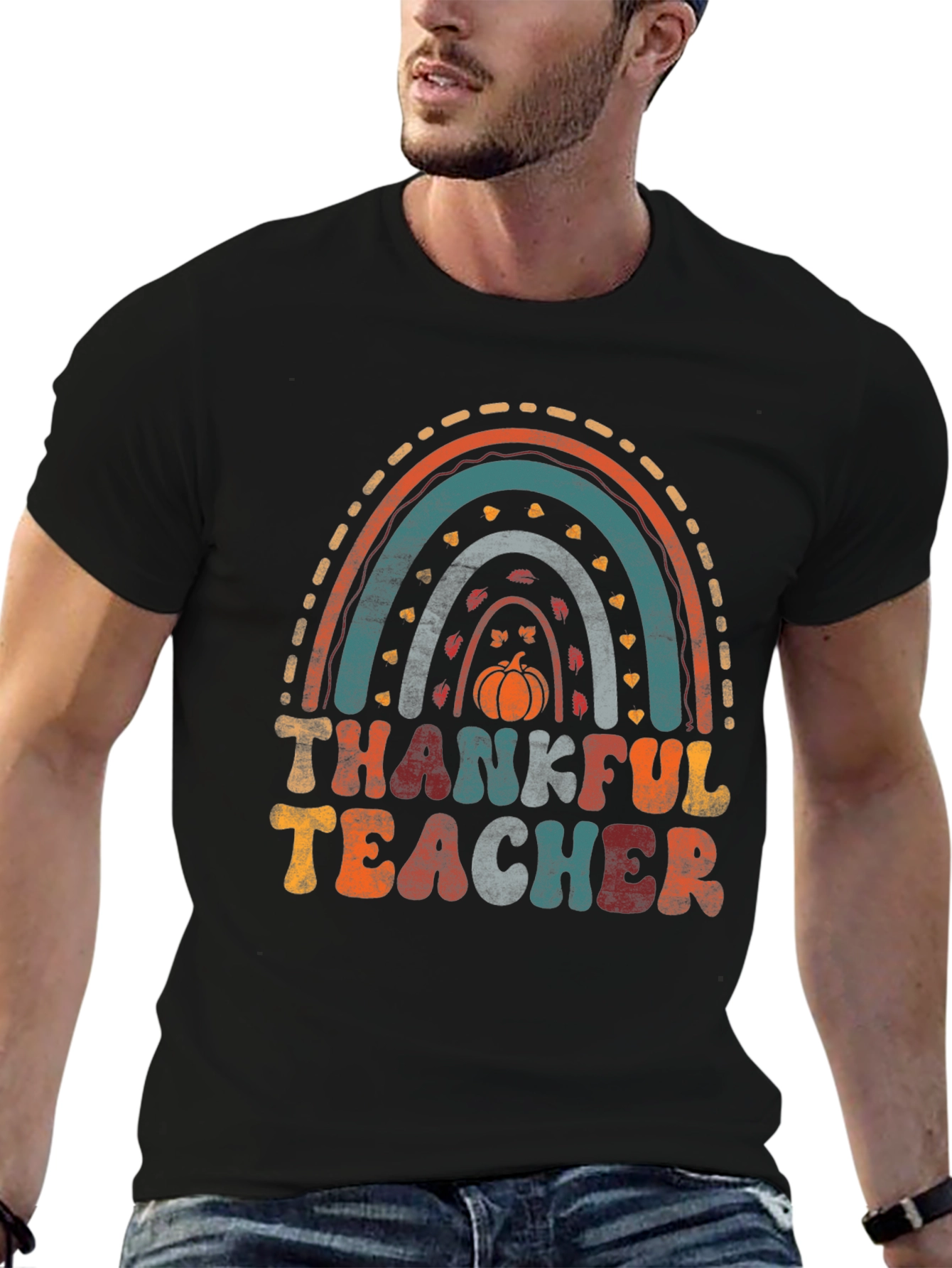 Black Thankful Teacher Rainbow T-Shirt view 6