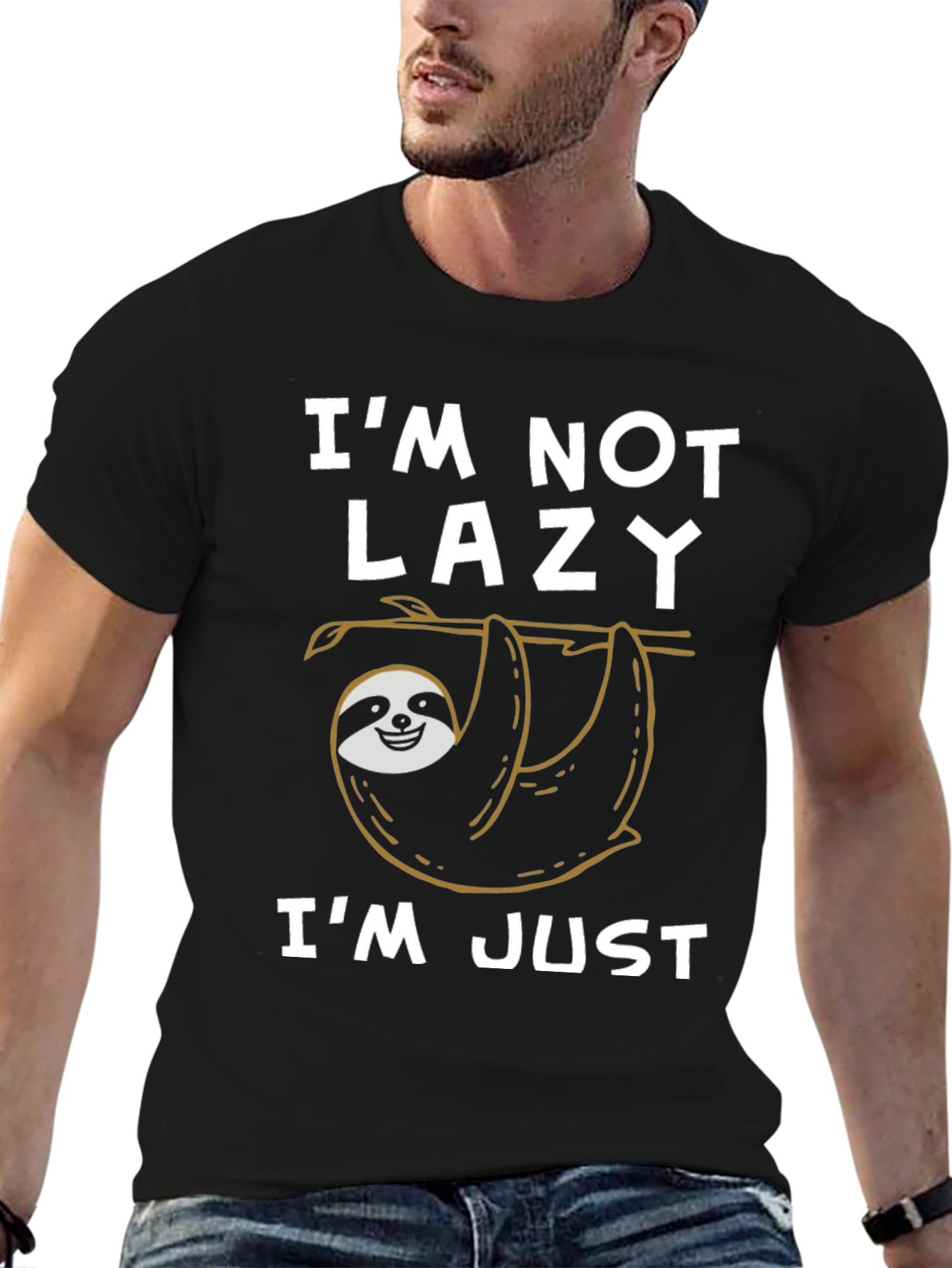Black Funny Sloth T-Shirt - I'm Not Lazy, I'm Just Hanging Out! view 6