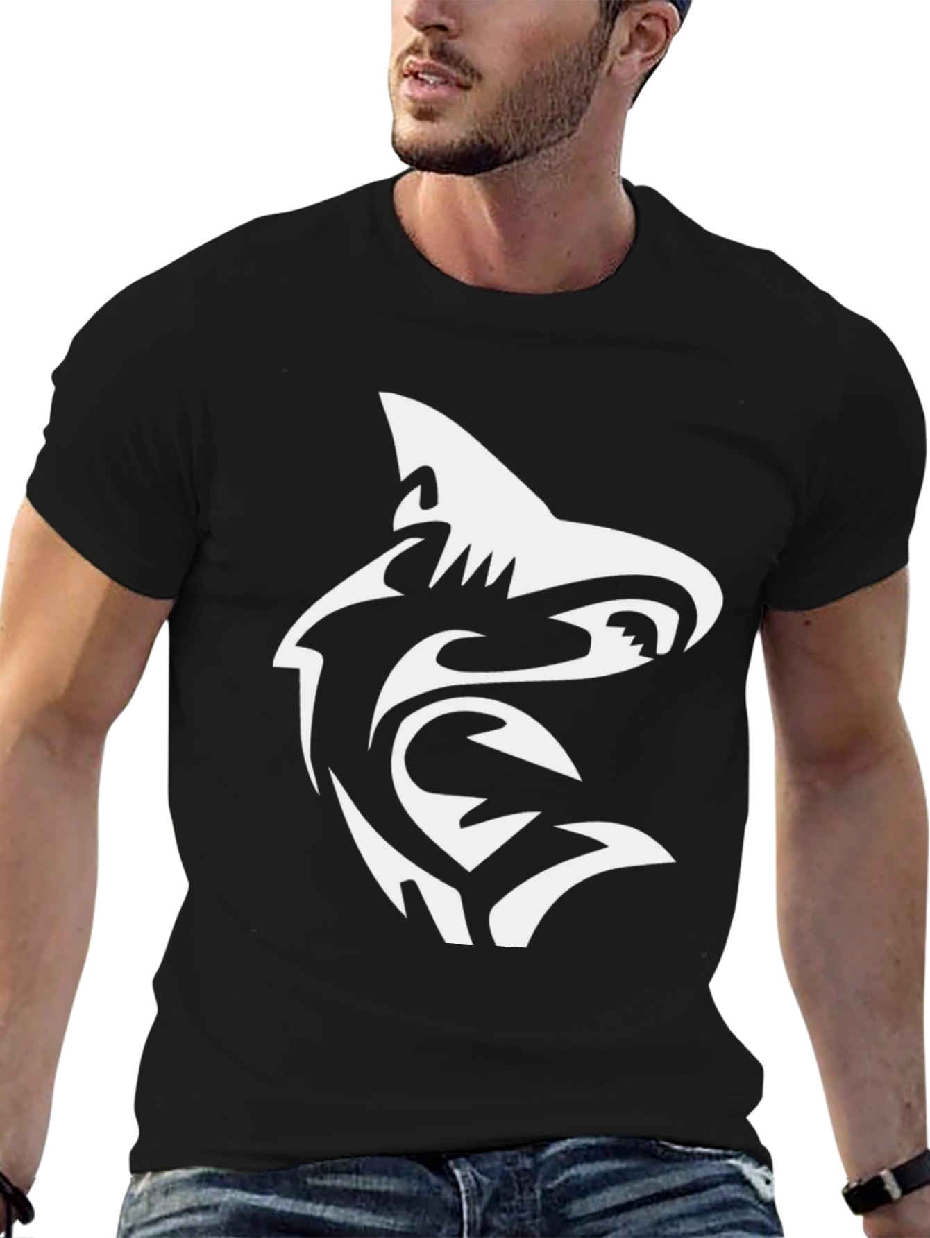 Black Black T-Shirt with Shark Graphic view 6