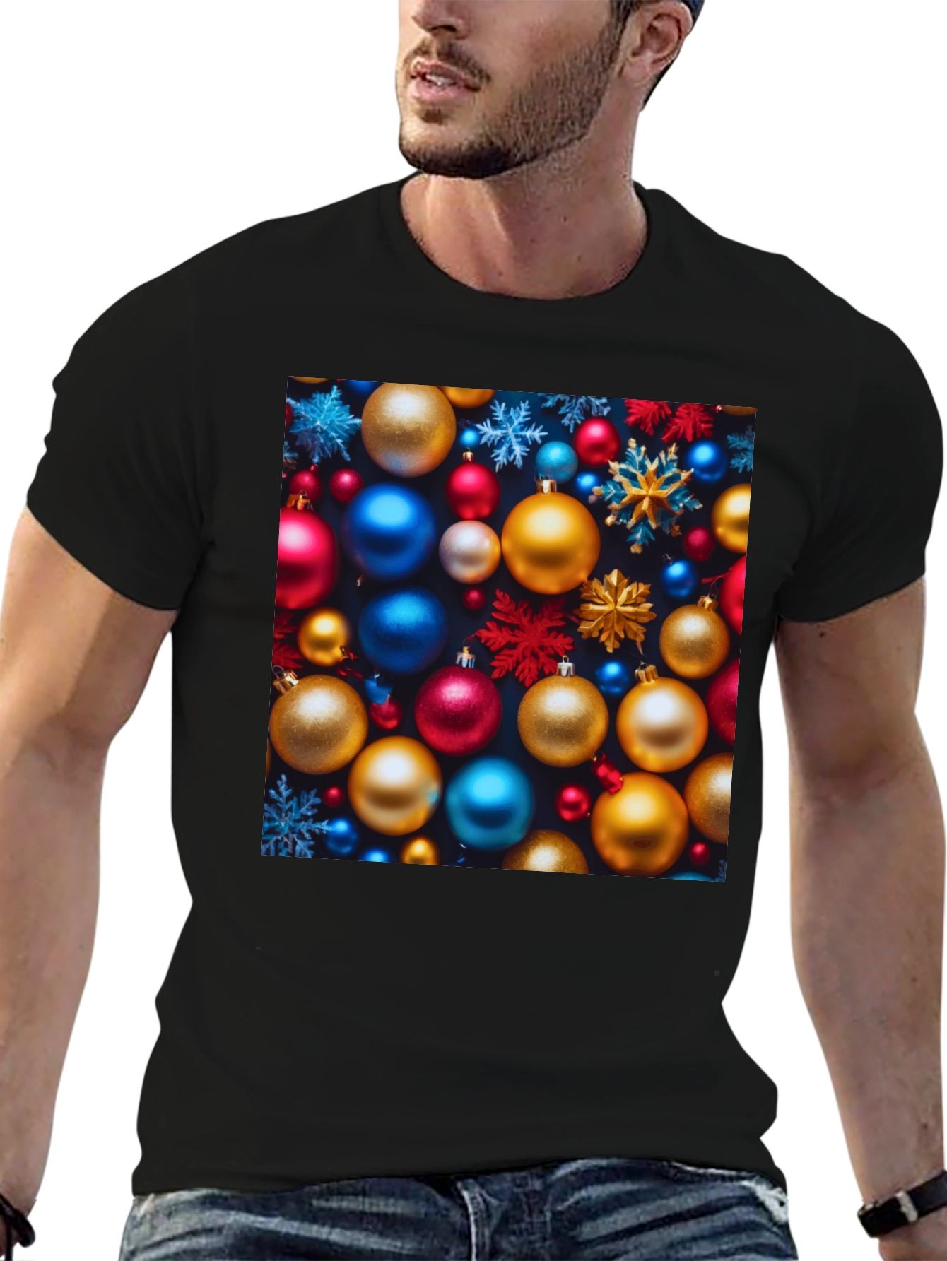 Black Festive Christmas Ornament T-Shirt - Holiday Cheer view 6