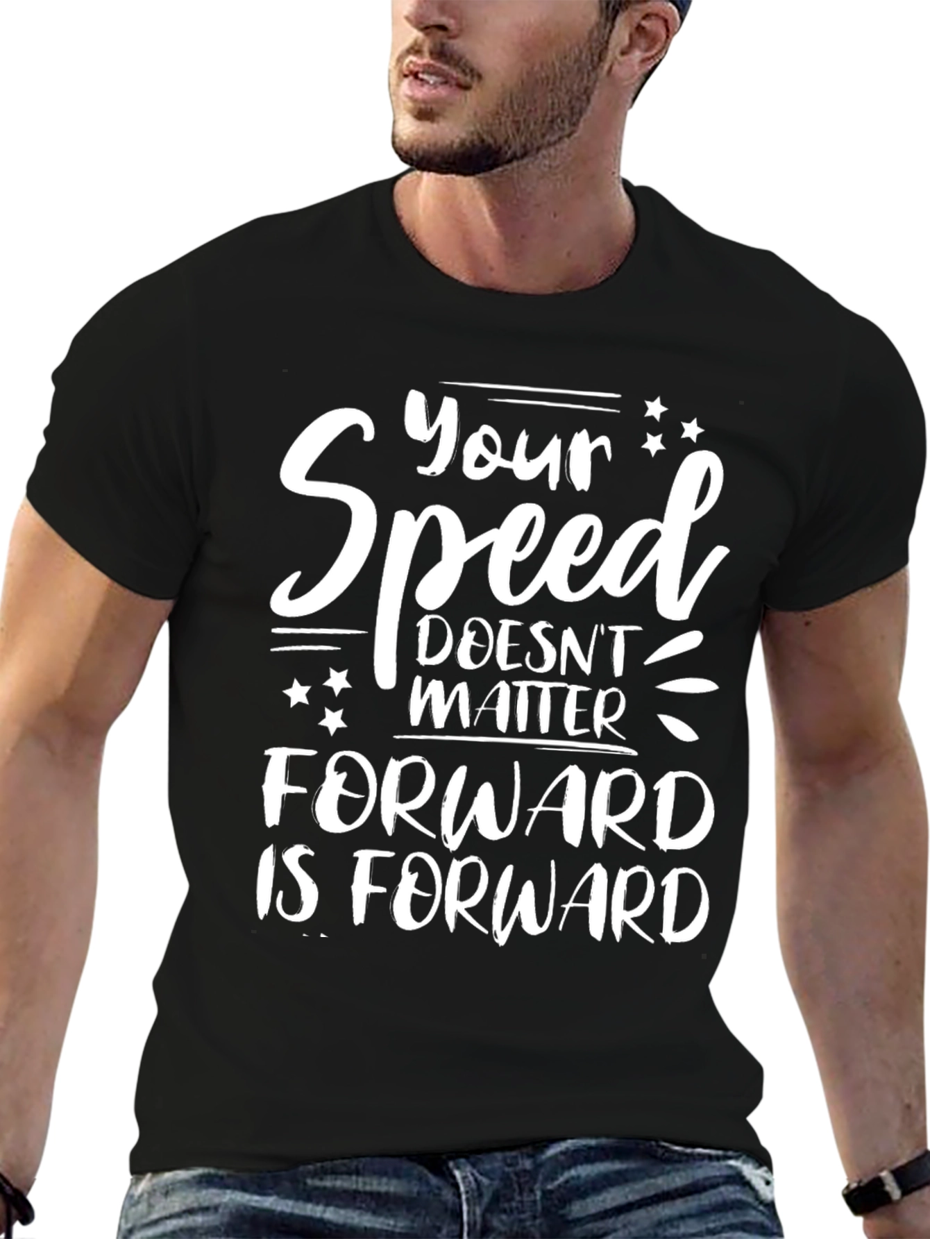 Black Your Speed Doesn't Matter Forward is Forward Black T-Shirt view 6
