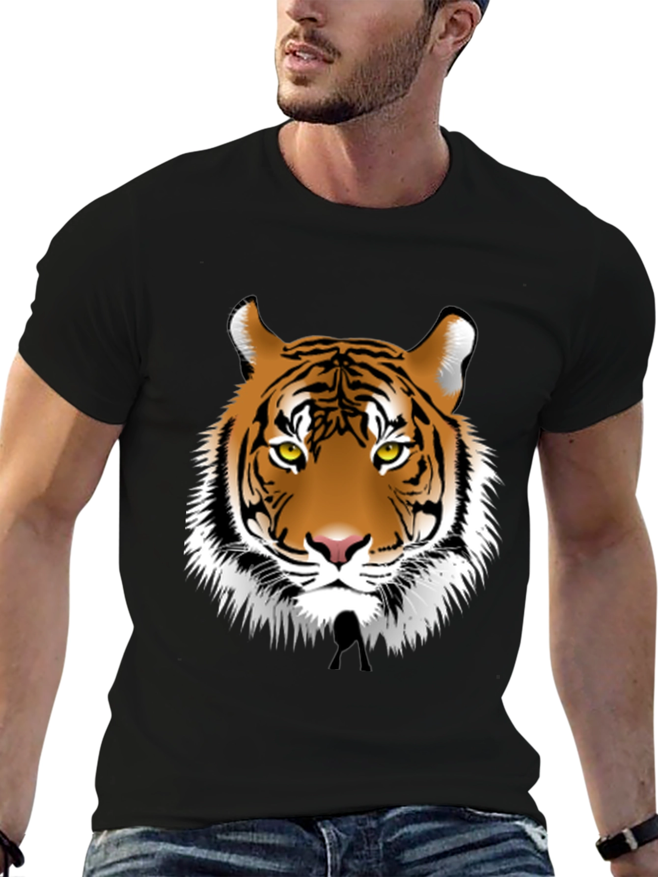 Black Bold Tiger Graphic Tee - Black Cotton Blend view 6