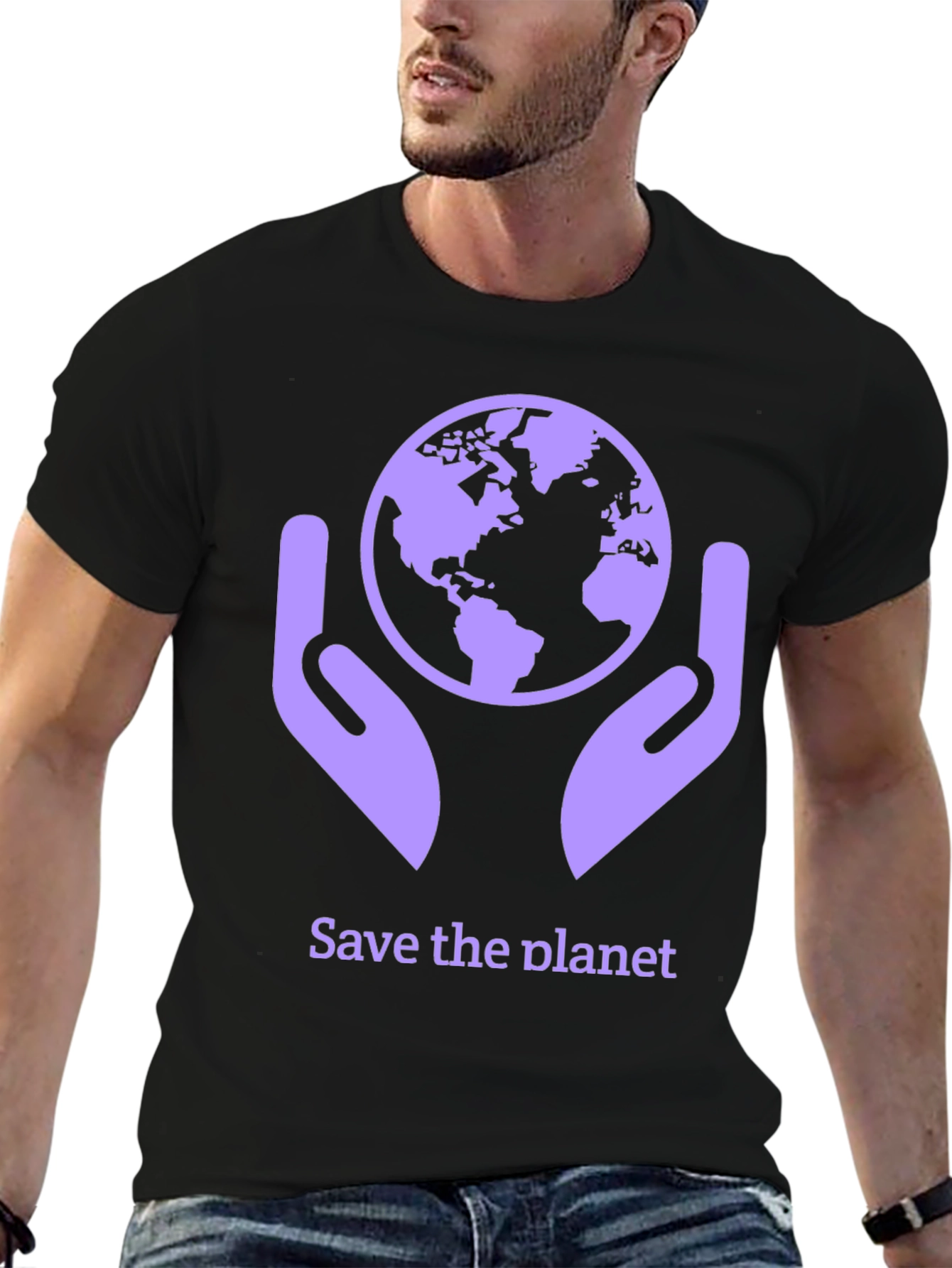 Black Save the Planet T-Shirt - Earth in Hands Graphic Tee view 6