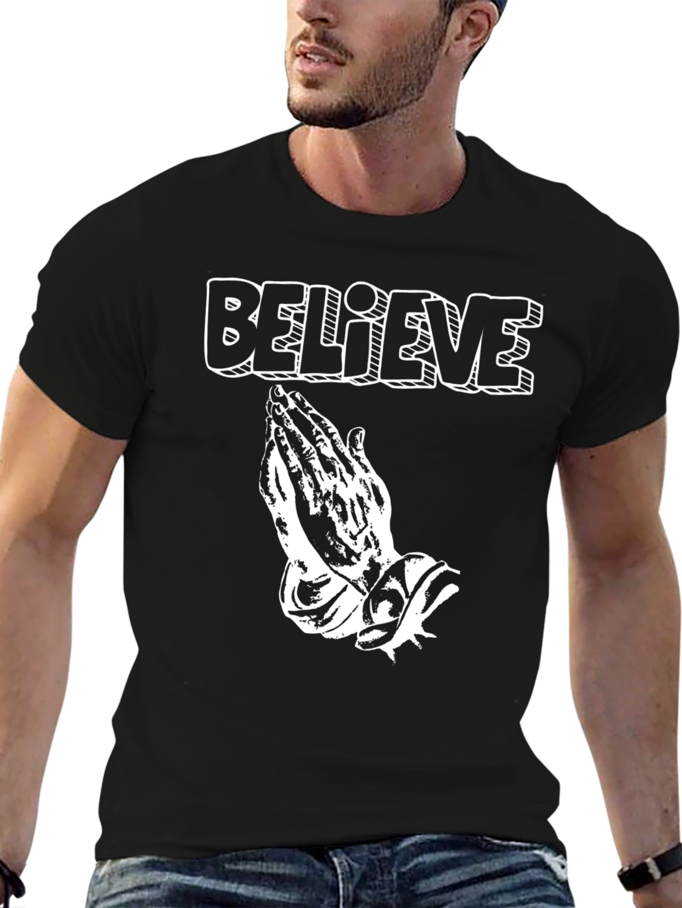 Black Believe Graphic Tee - Prayer Hands Black T-Shirt view 6