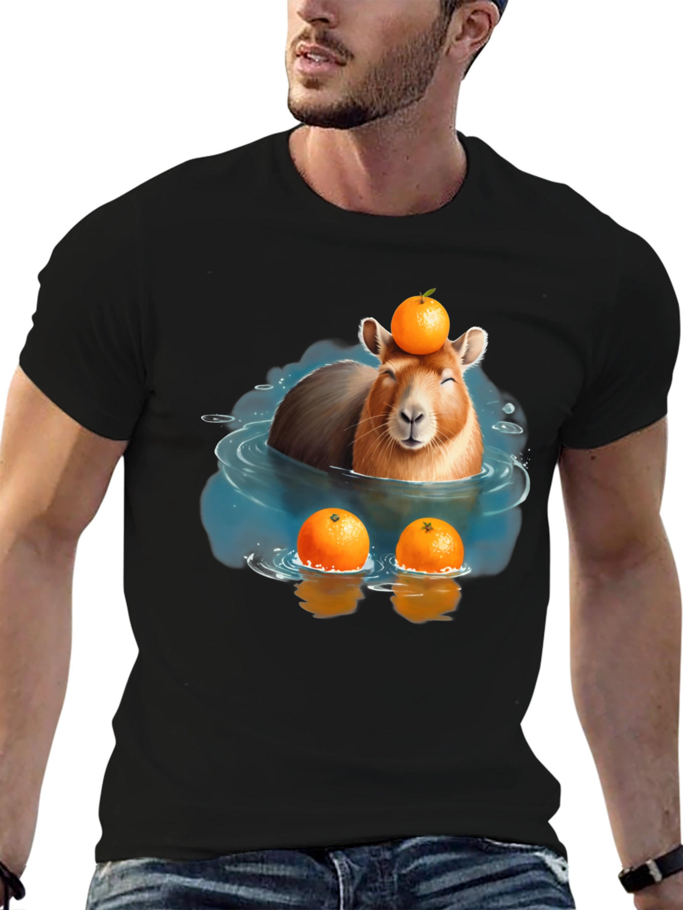 Black Capybara Orange T-Shirt view 6