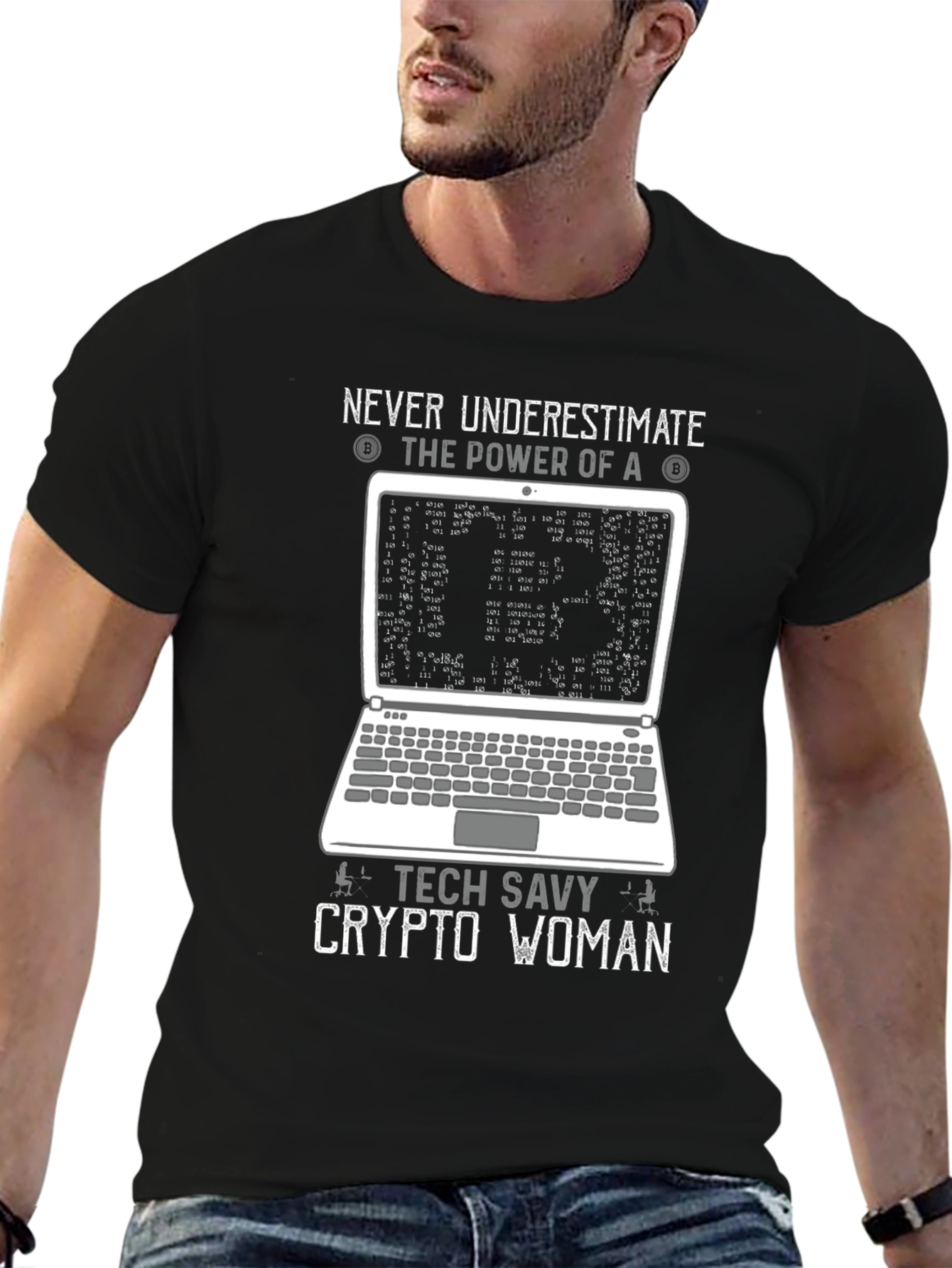 Black Tech Savvy Crypto Woman T-Shirt view 6