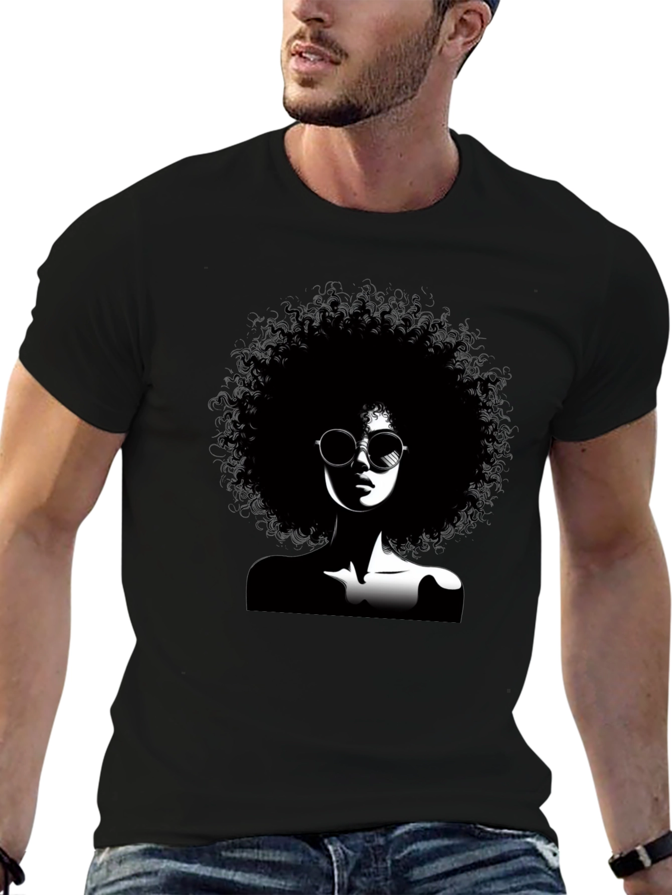 Black Afro Silhouette Graphic T-Shirt - Unisex Cotton Tee view 6