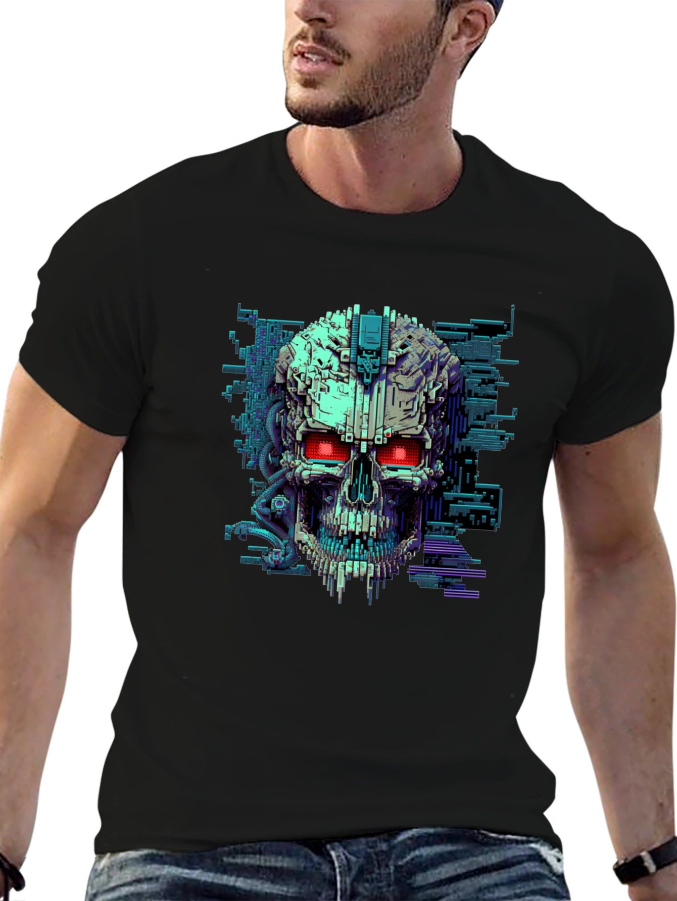 Black Cyber Skull T-Shirt - Futuristic Techwear view 6