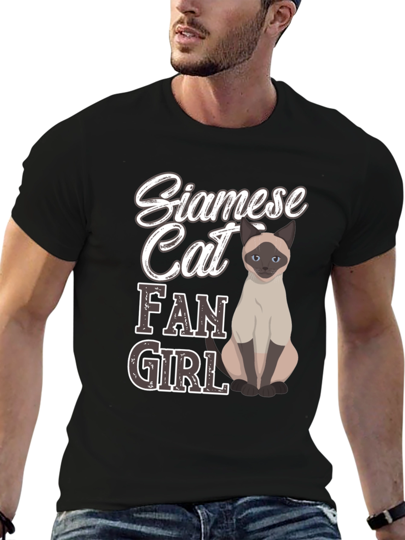Black Siamese Cat Fan Girl T-Shirt view 6