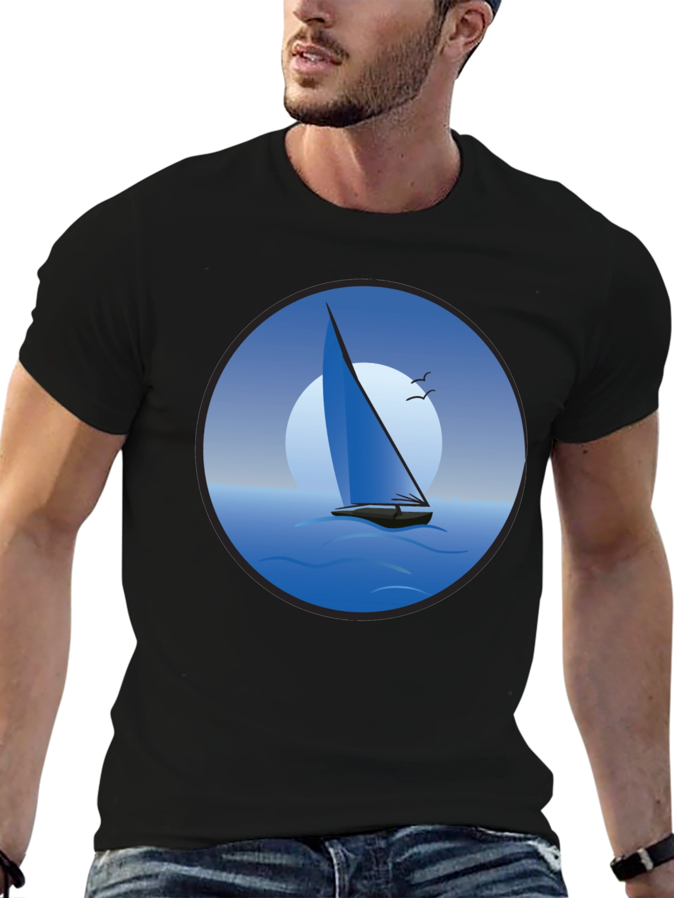 Black Sailboat Graphic Black T-Shirt view 6