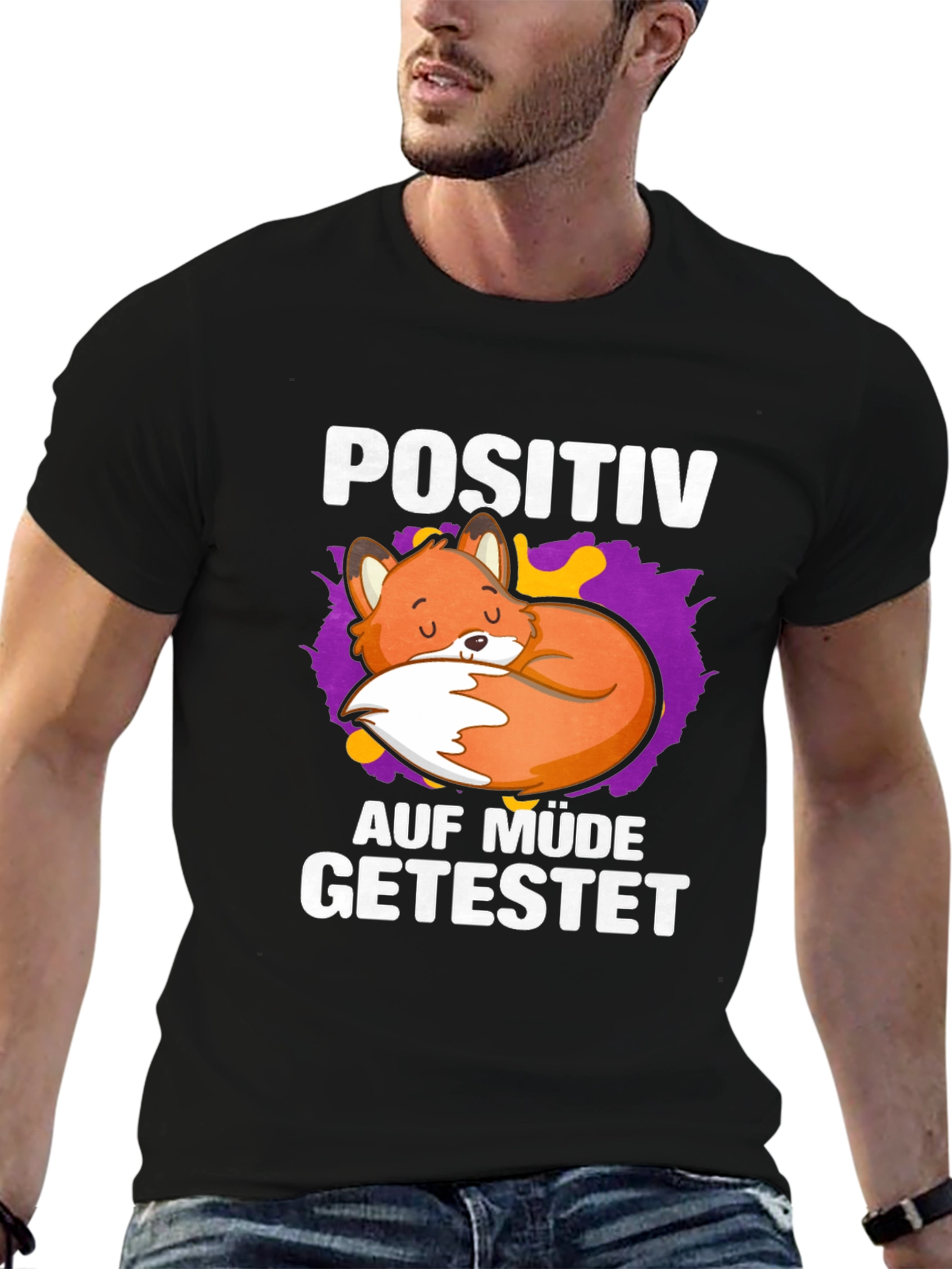 Black Lazy Fox Positiv Auf Mude Getestet T-Shirt view 6