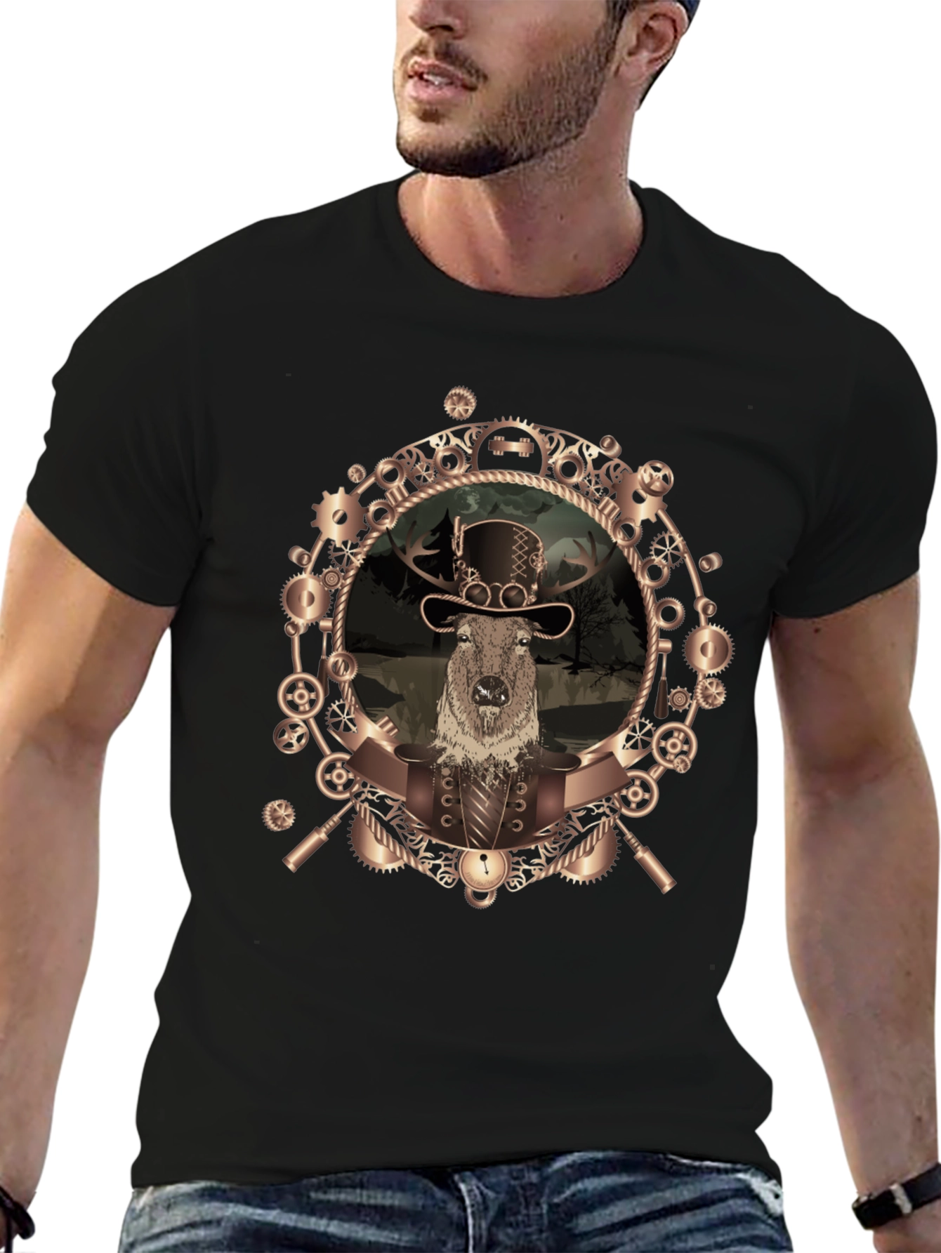 Black Steampunk Beaver T-Shirt - Unique Graphic Tee view 6
