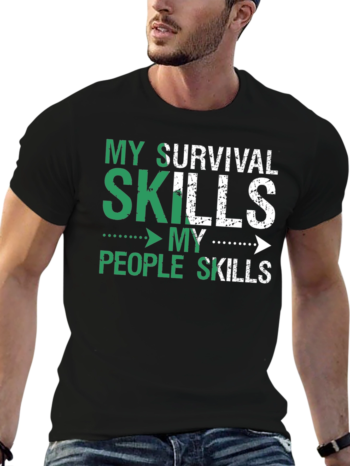 Black Survival Skills T-Shirt - Humorous Graphic Tee view 6