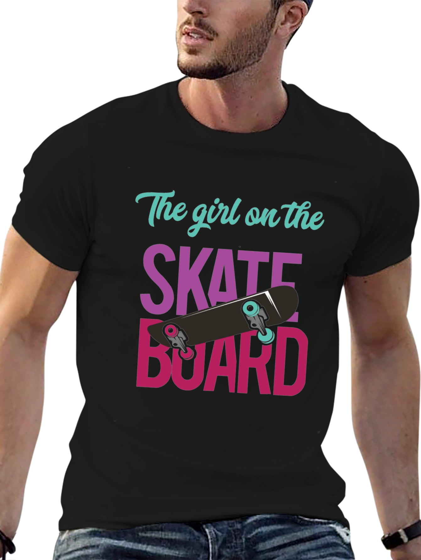 Black Skateboard Girl T-Shirt - Cool Graphic Tee view 6