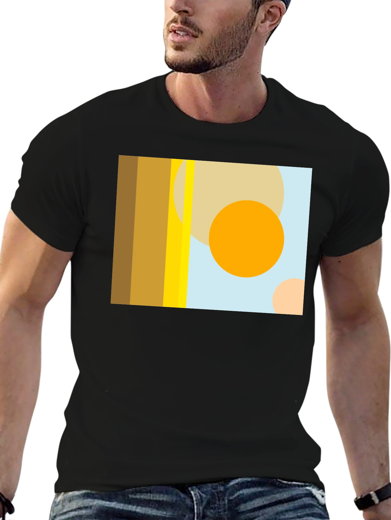 Black Abstract Geometric Circle Print Black T-Shirt view 6