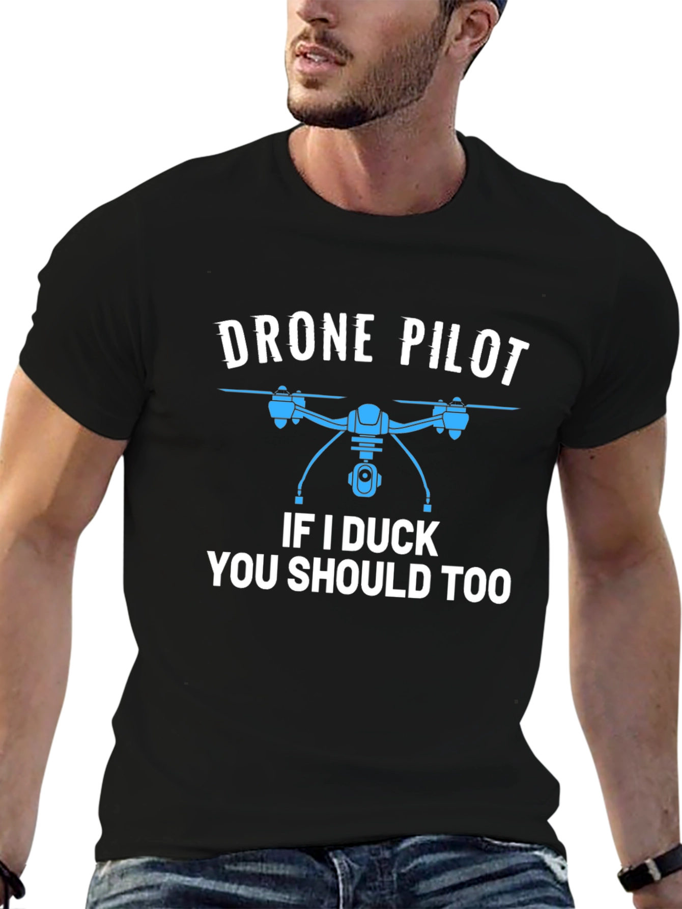 Black Drone Pilot Graphic T-Shirt - If I Duck You Should Too! view 6