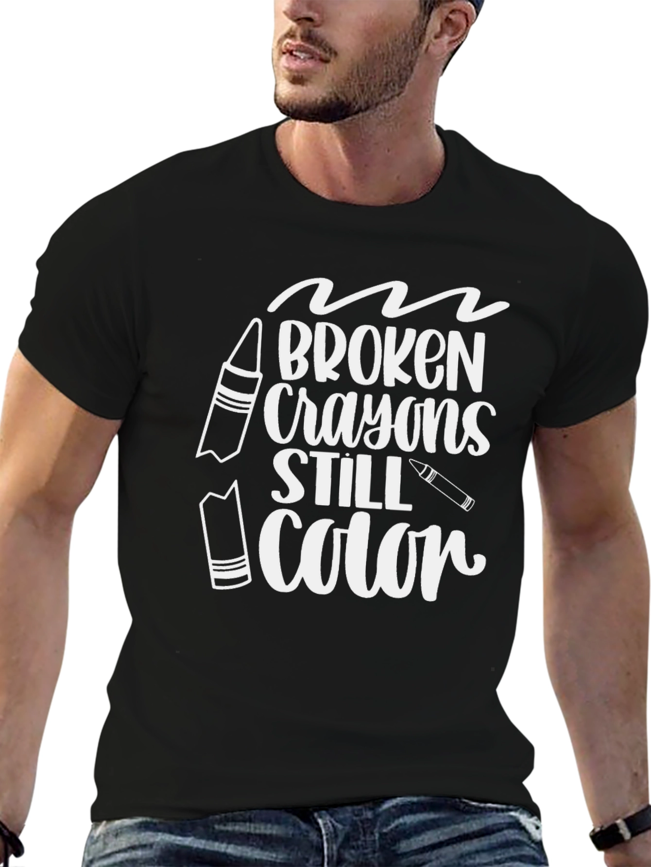 Black Broken Crayons Still Color T-Shirt view 6
