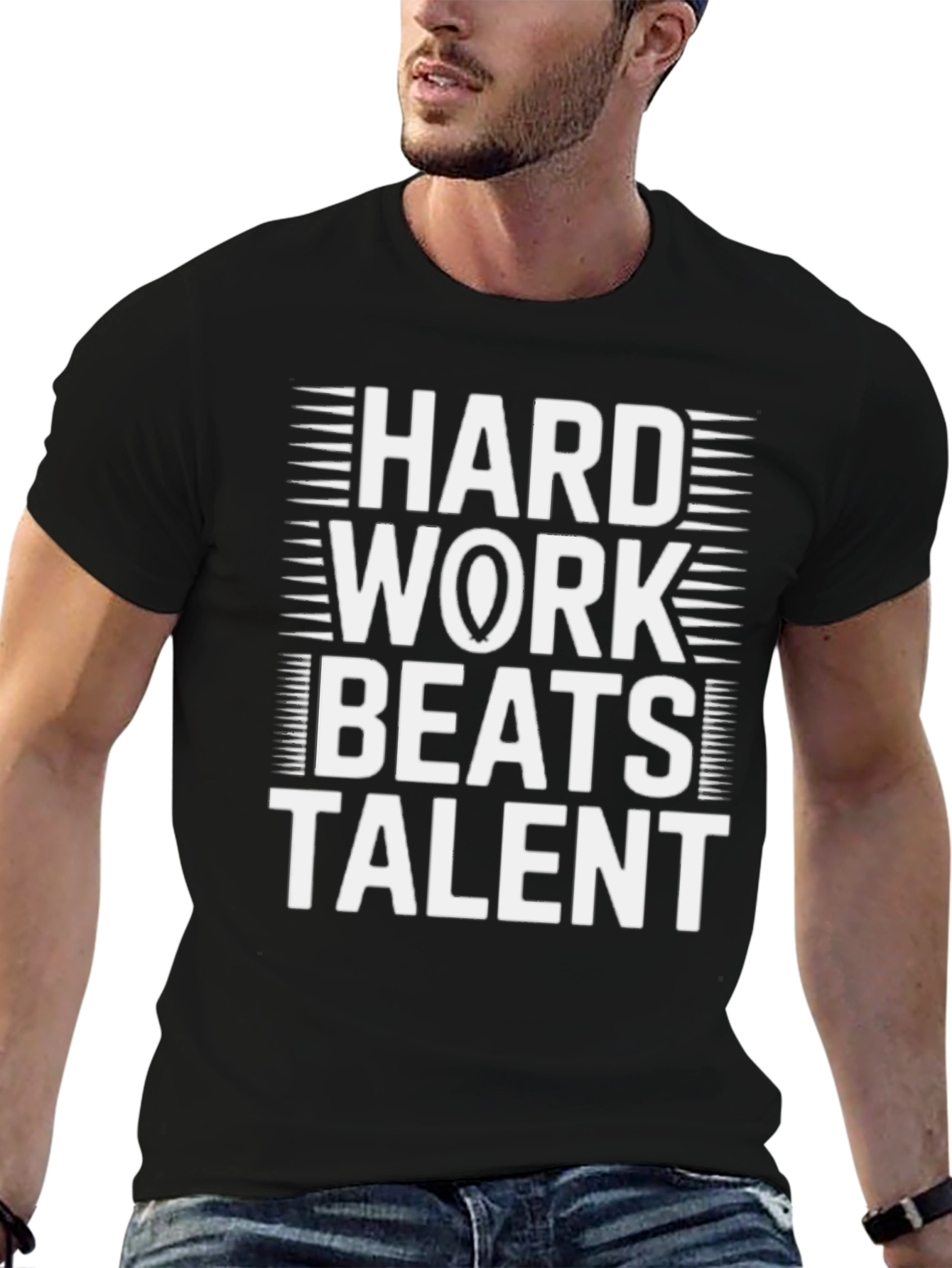 Black Hard Work Beats Talent Graphic T-Shirt view 6