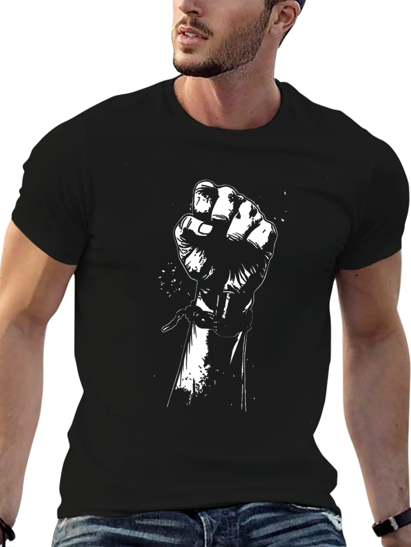 Black Black Graphic Tee - Raised Fist Design view 6