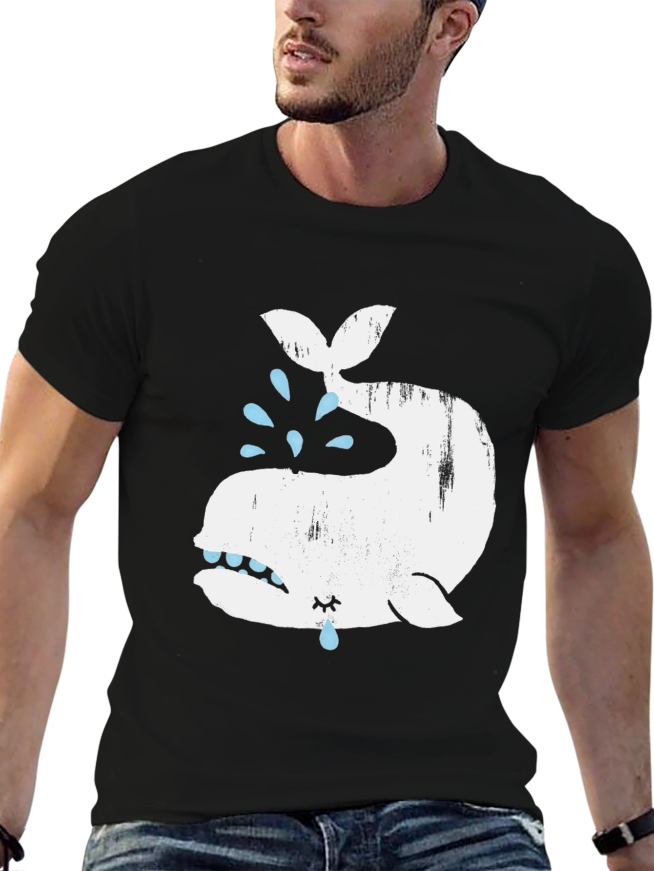 Black Crying Whale Graphic T-Shirt - Black Cotton Blend view 6