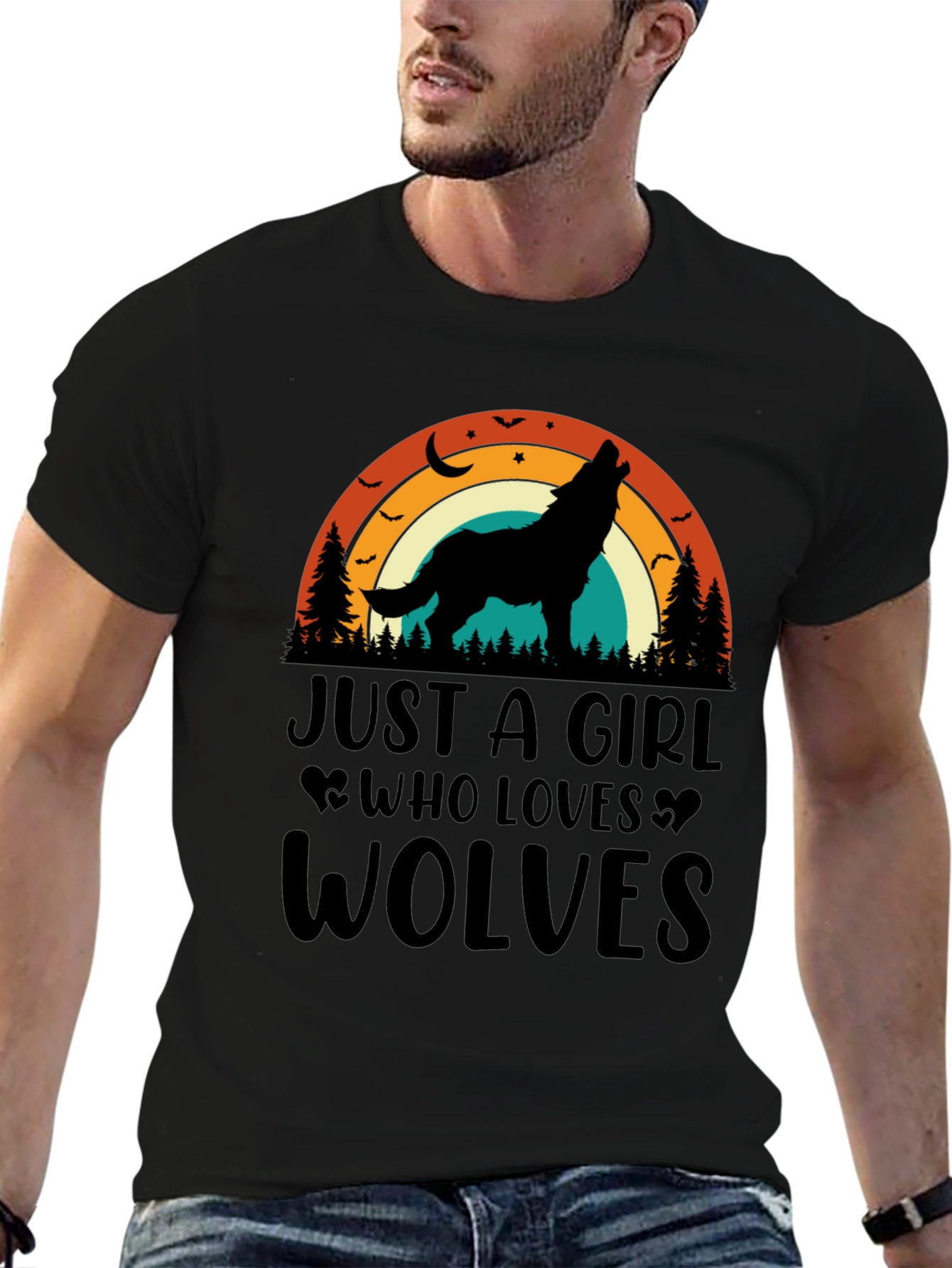 Black Wolf Lover Retro Graphic Tee view 6