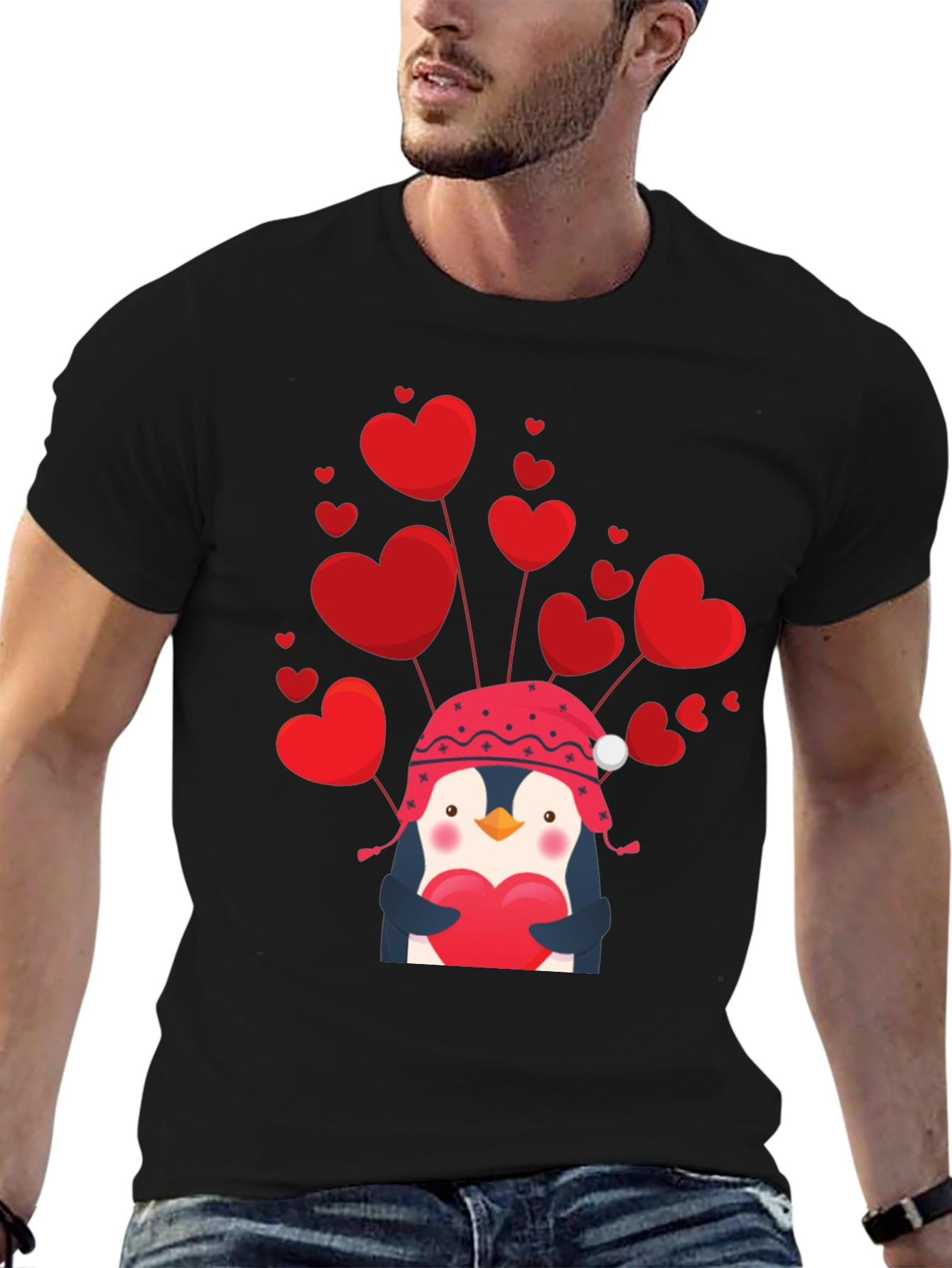 Black Valentine's Penguin Heart T-Shirt view 6