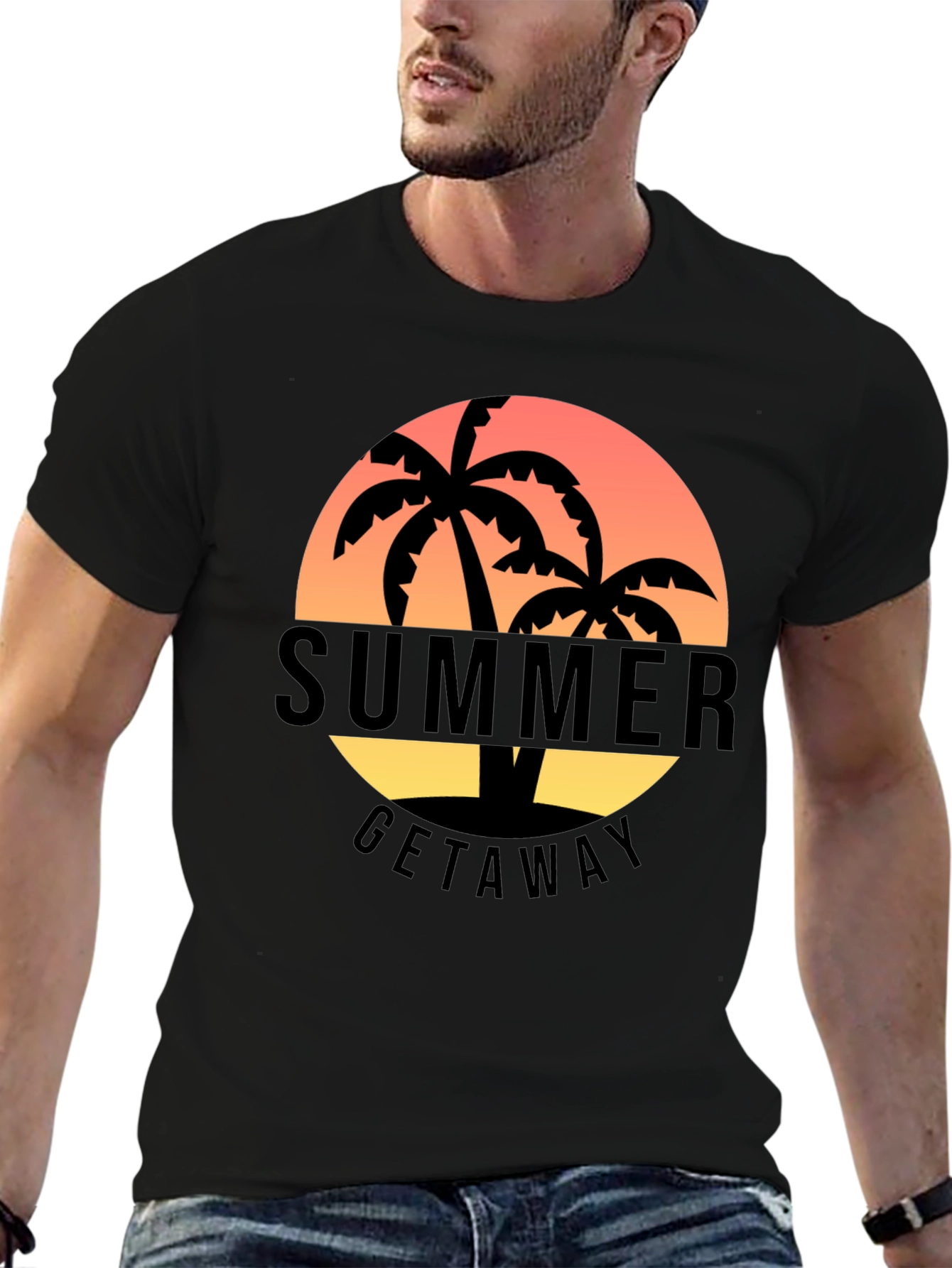 Black Summer Getaway Palm Tree Graphic T-Shirt view 6
