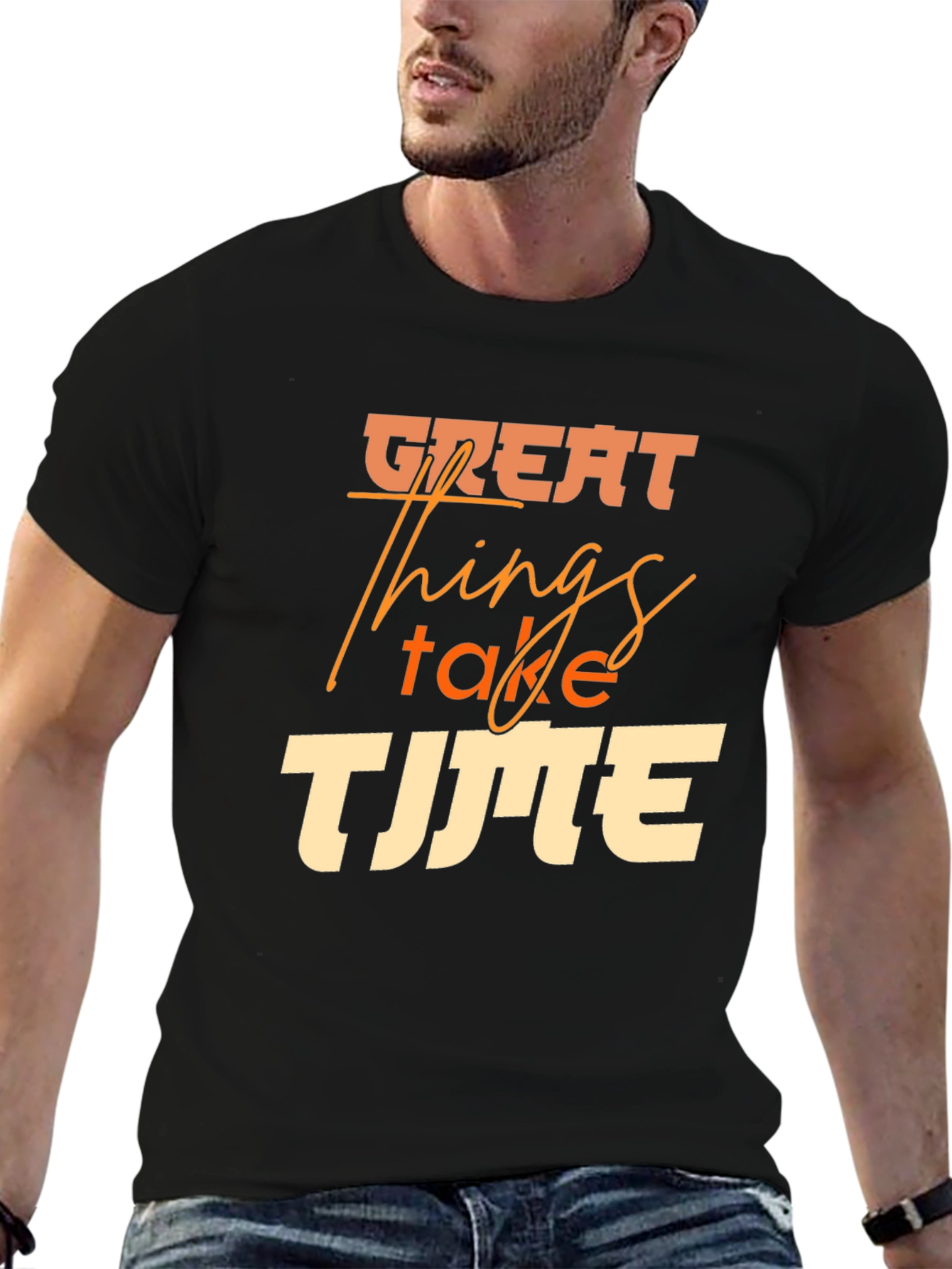 Black Great Things Take Time Black Graphic Tee view 6