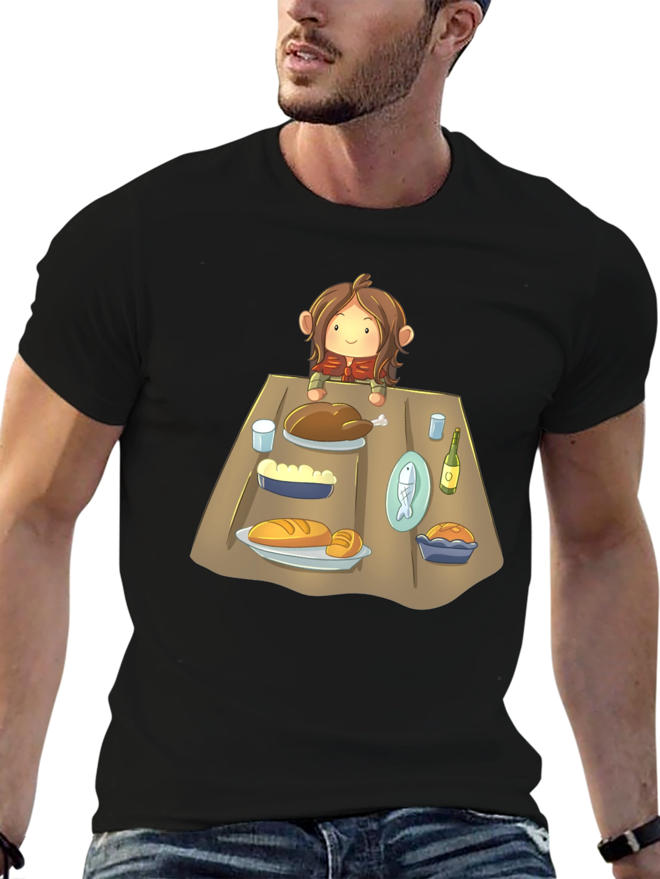 Black Hobbit Feast T-Shirt - Whimsical Lord of the Rings Apparel view 6