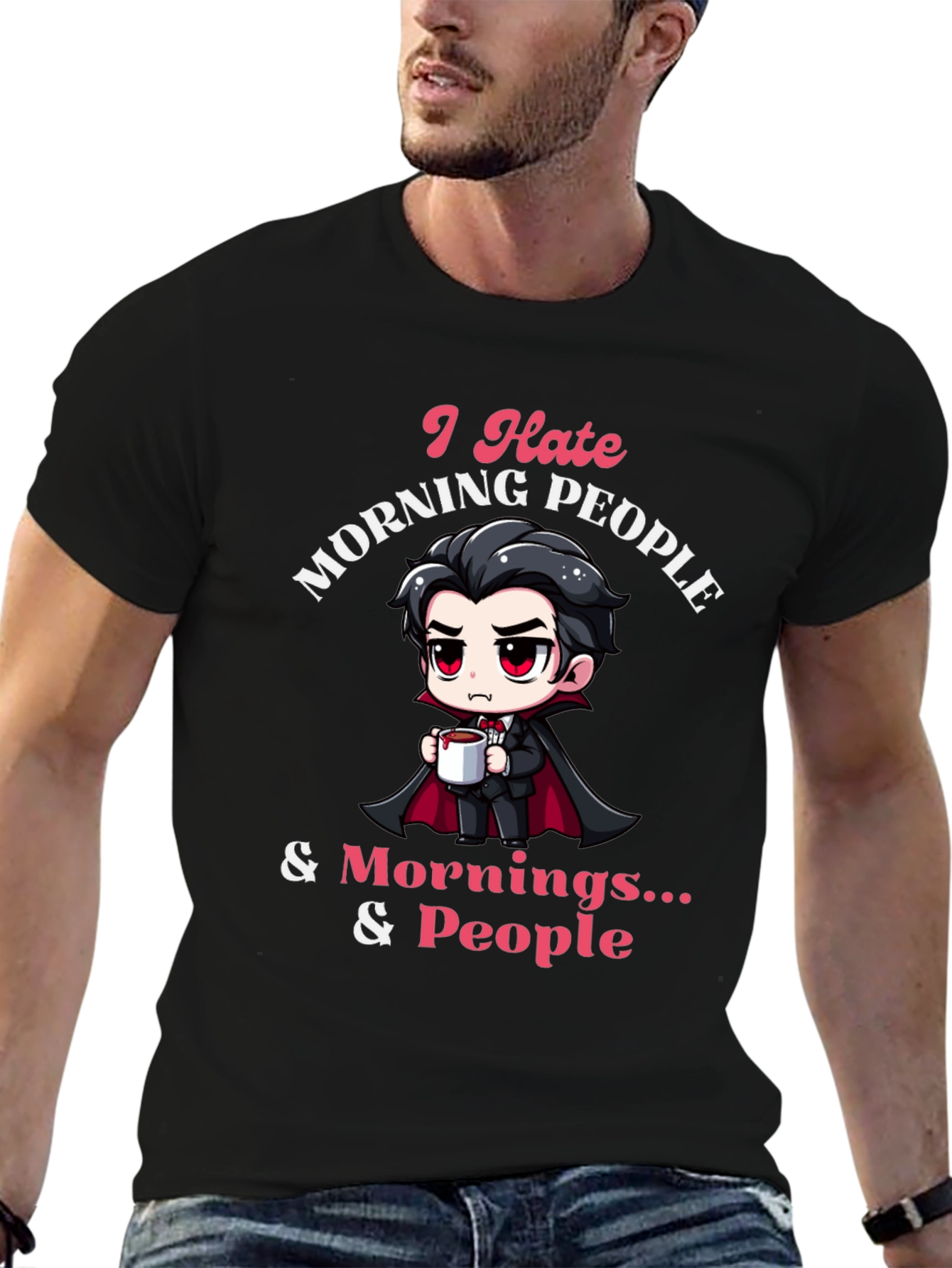 Black I Hate Morning People Black T-Shirt view 6