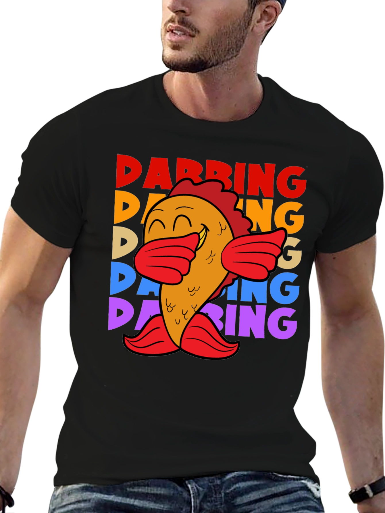 Black Dabbing Fish Graphic Tee - Fun, Unique, Trendy view 6