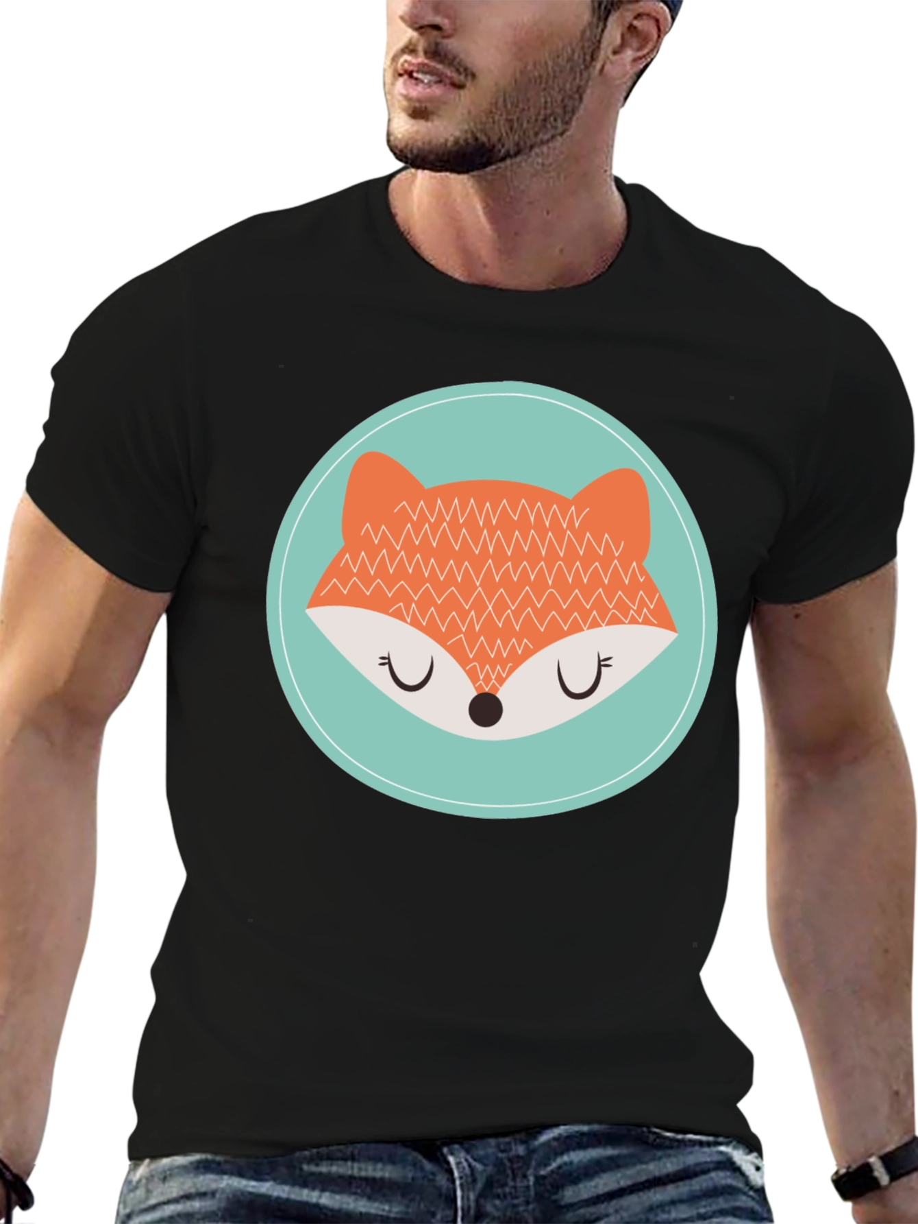 Black Cute Fox Graphic Tee - Unisex Black T-Shirt view 6